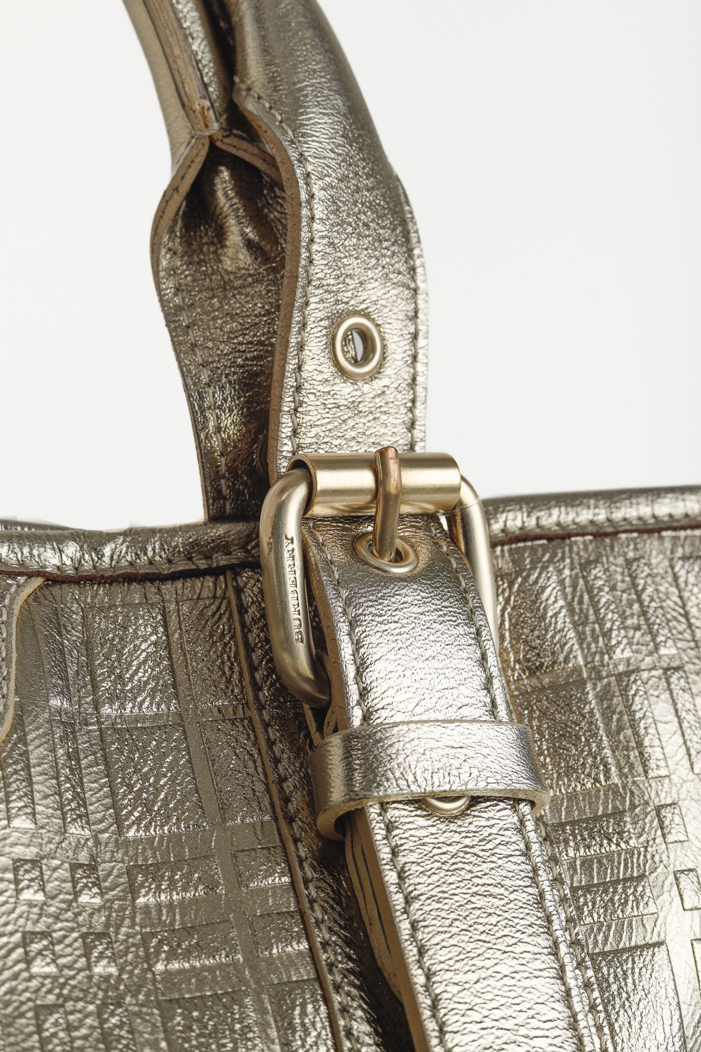 Burberry Burberry Metallic-Gold Plaid-Embossed Leather Tote Bag Size ONE SIZE - 10 Thumbnail