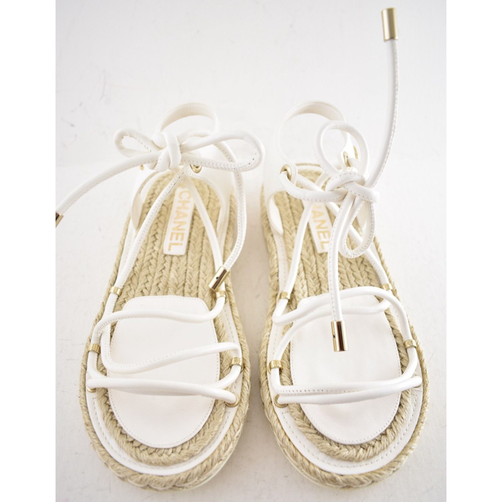 Chanel Chanel White Lambskin CC Mules Lace Up Espadrille Sandal 36 Size US 6 / IT 36 - 10 Thumbnail