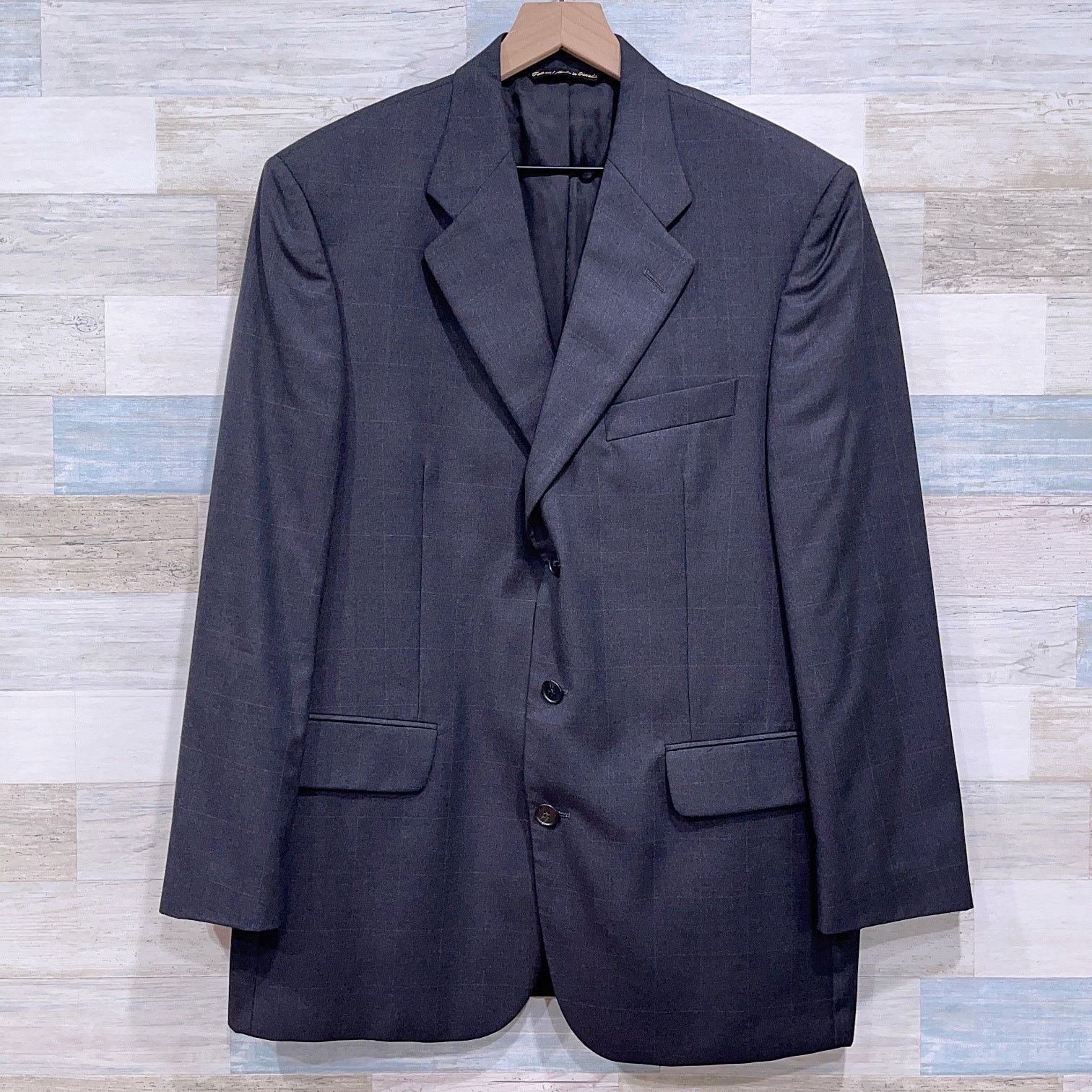 Jack Victor Jack Victor Wool Windowpane Suit Charcoal Gray Men 42R 36x29 Size 42R - 2 Thumbnail