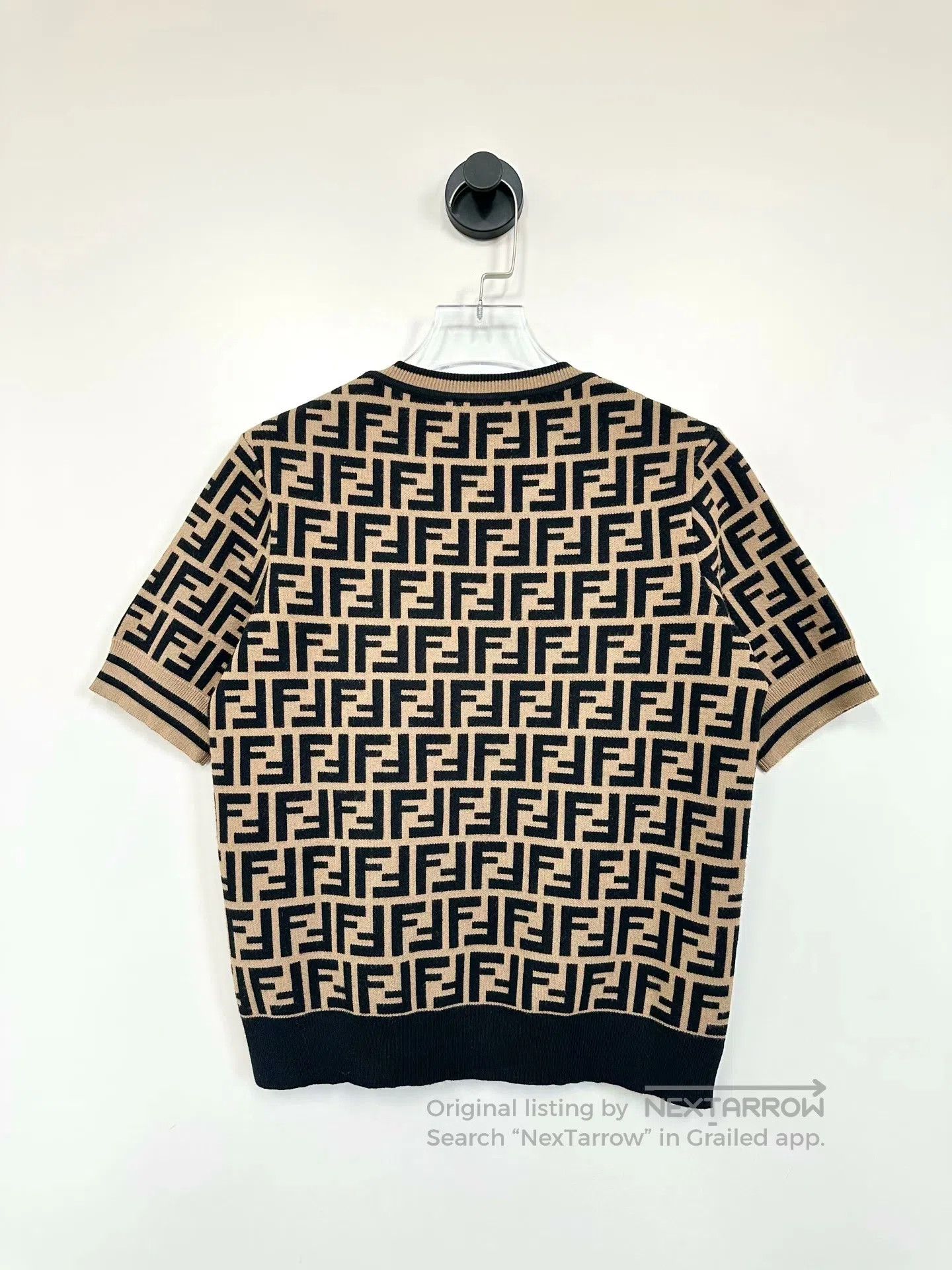 Fendi FENDI Brown Monogram Full Print Logo Knit Short Sleeve| Size XS / US 0-2 / IT 36-38 - 2 Thumbnail