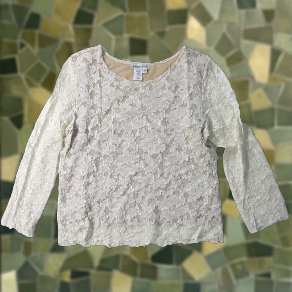 Coldwater Creek Coldwater Creek Ivory Crochet Lace Knit Long Sleeve Lined Blouse Women Medium Size L / US 10 / IT 46 - 1 Thumbnail