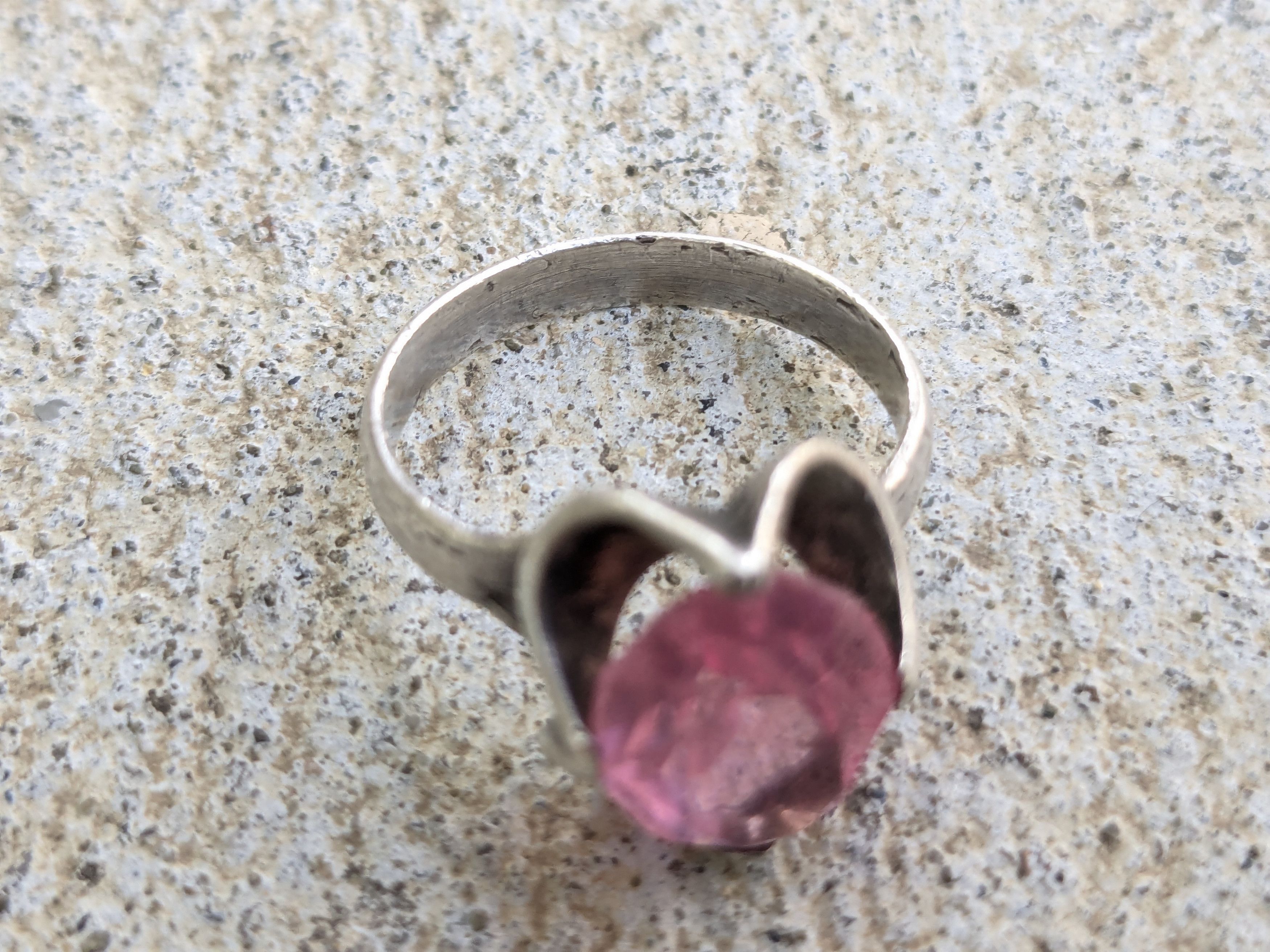 Jewelry Vintage Sterling Silver Ring Pink Glass 8.5 Belcher Mexico Size ONE SIZE - 8 Thumbnail