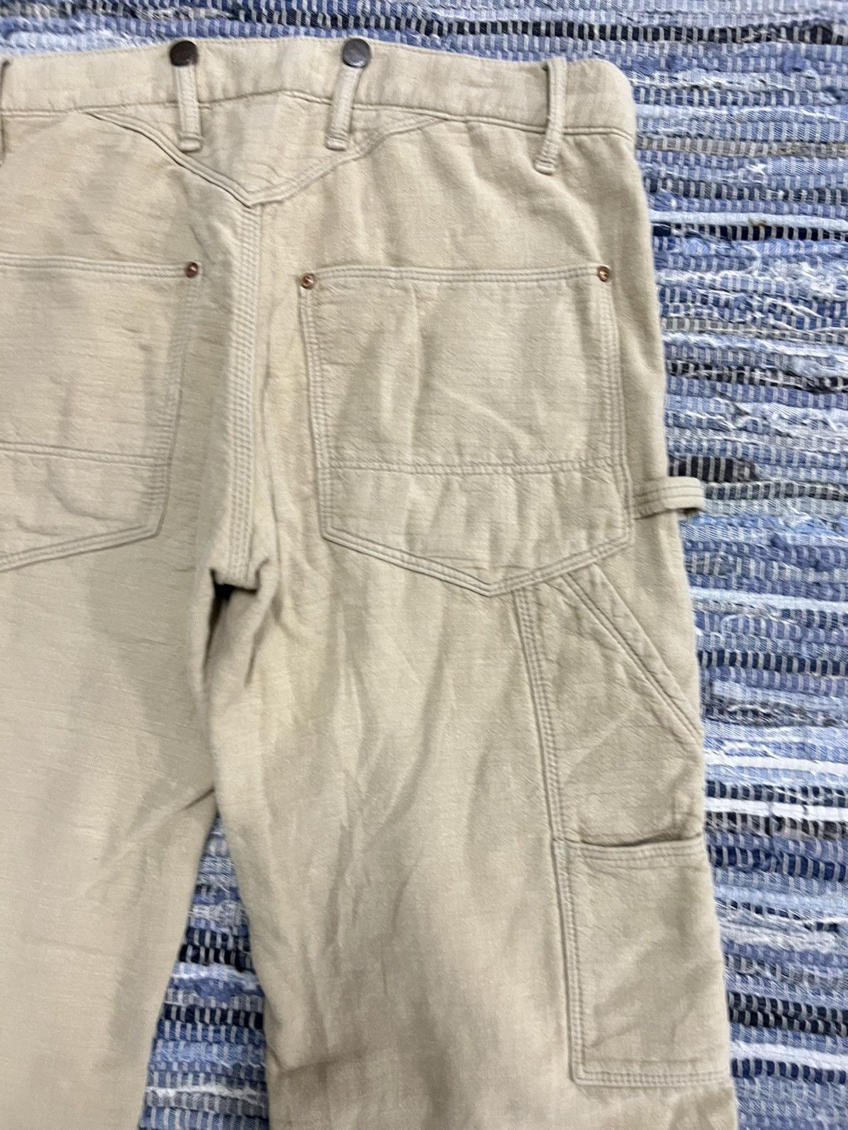 Post Overalls Vintage Denim Dungare Double Knee Stencil Blanket Denim Jean Size US 32 / EU 48 - 9 Thumbnail