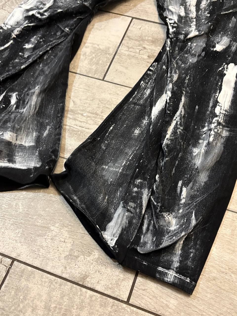 Japanese Brand Custom Black Baggy Distressed Jeans Painted Wide Leg Size US 31 - 5 Thumbnail