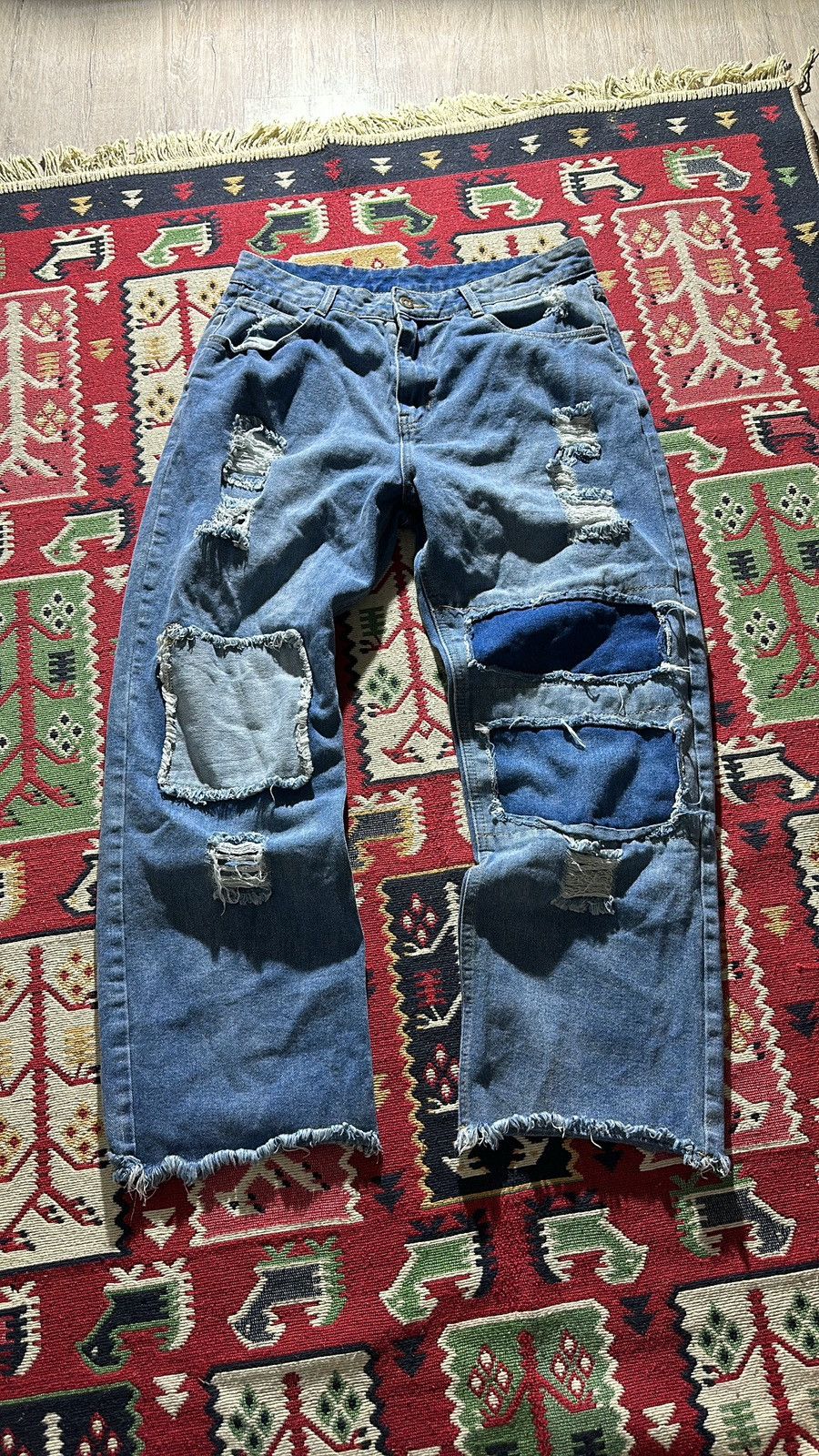 Japanese Brand Crazy Japanes Patchwork IfSixWasNine Style Baggy Y2K Jeans Size US 33 - 1 Thumbnail