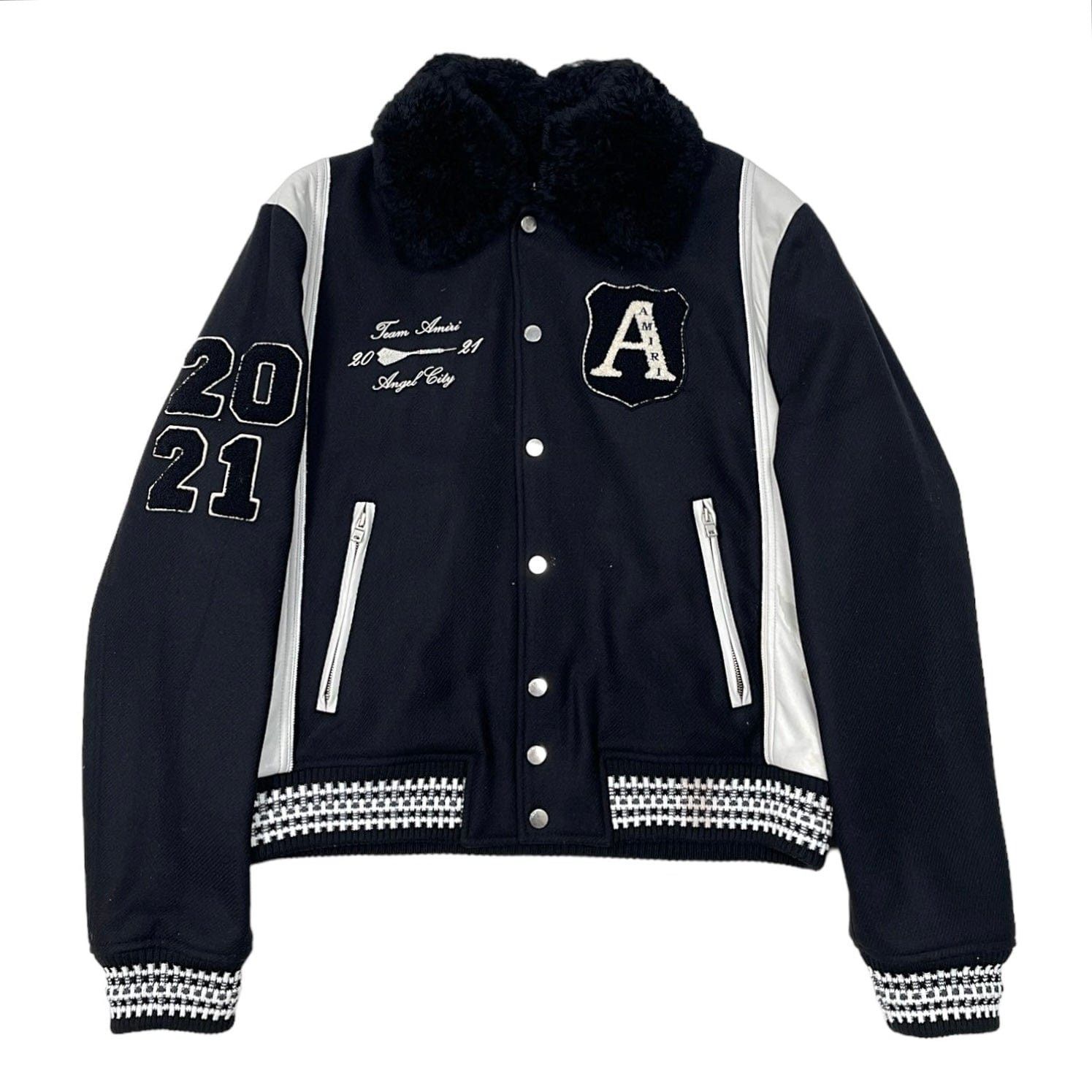 Amiri Amiri Always On Point Shearling Varsity Jacket Black White Size US XXL / EU 58 / 5 - 1 Thumbnail