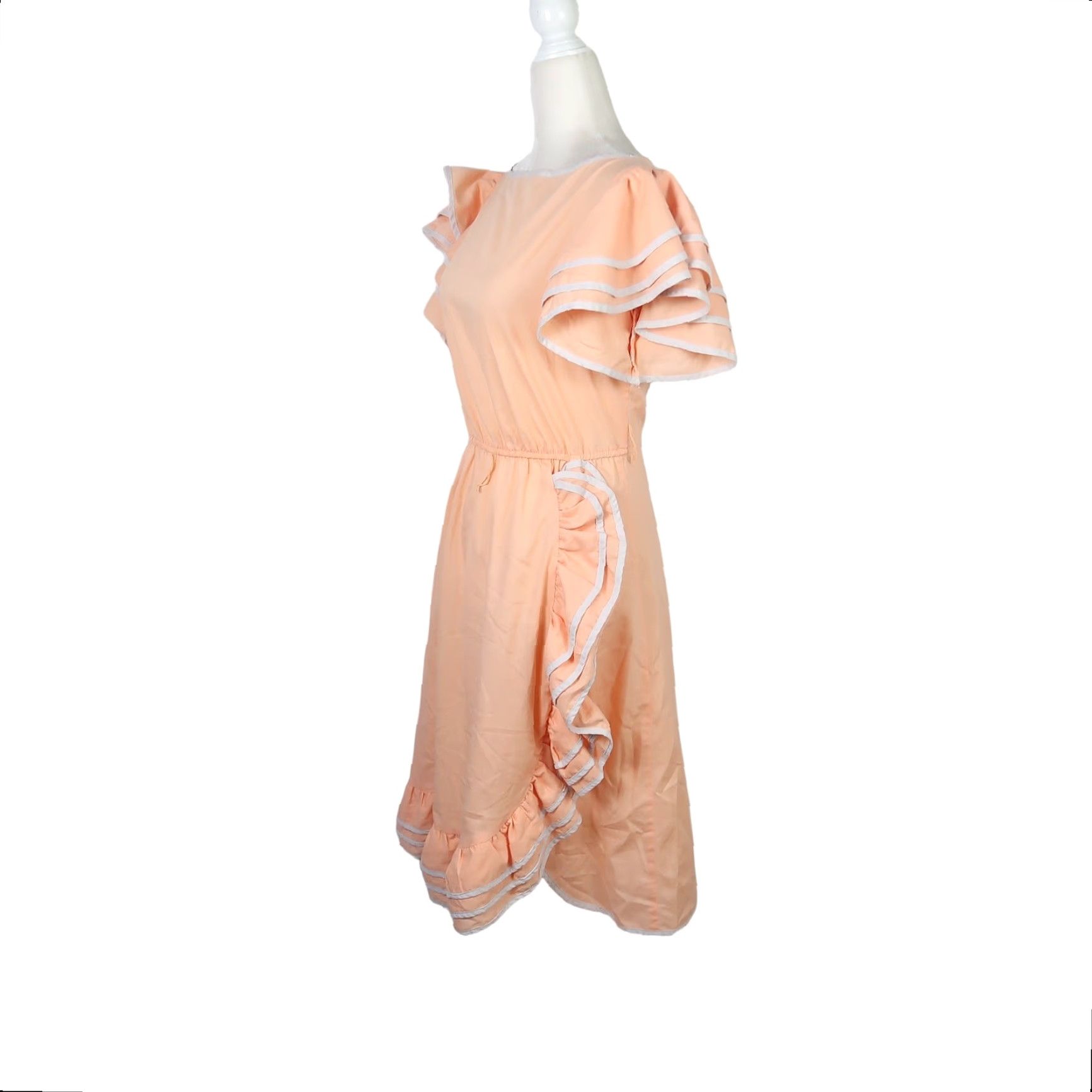 Vintage VINTAGE 60s peach orange sailor frilly midi dress S Women Short Sleeve Knee Length A-Line Casual 60s Nautical Size S / US 4 / IT 40 - 3 Thumbnail
