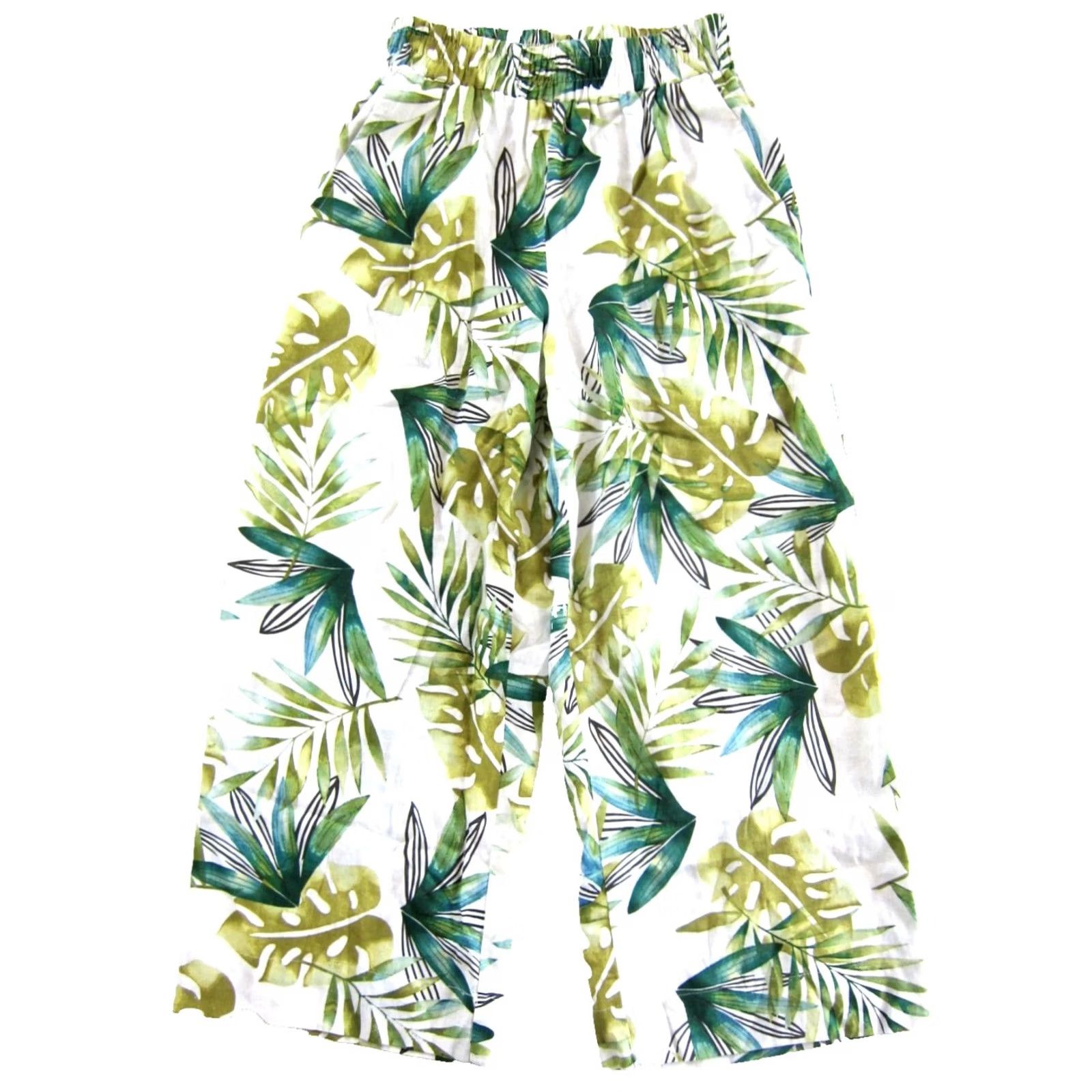 Vintage Sigrid Olsen Pants Cropped Wide-Leg Linen Rayon Floral Green S Size 28" / US 6 / IT 42 - 2 Thumbnail