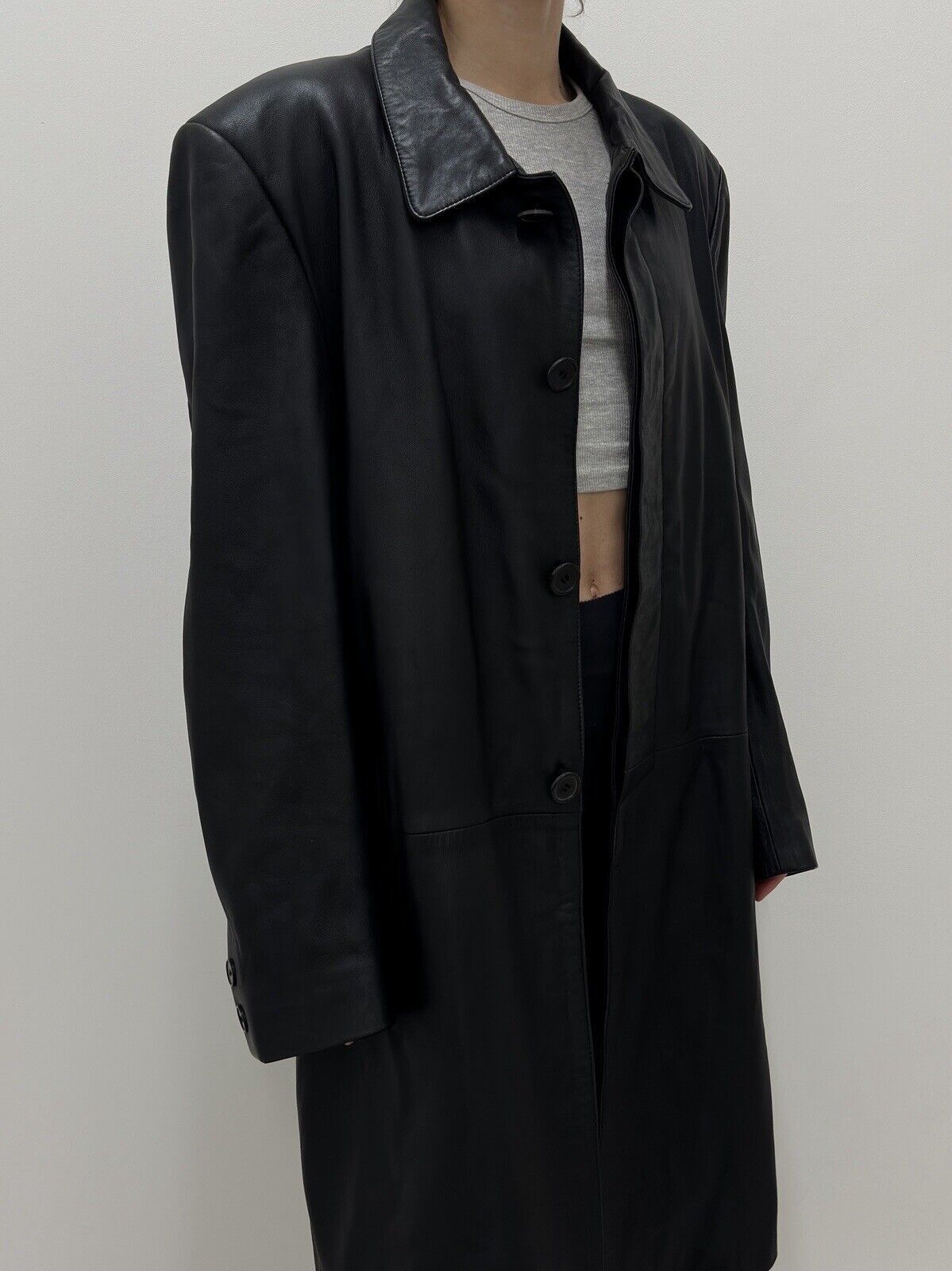 vintage ZARA Leather Long Trench Coat Jacket y2k Swag