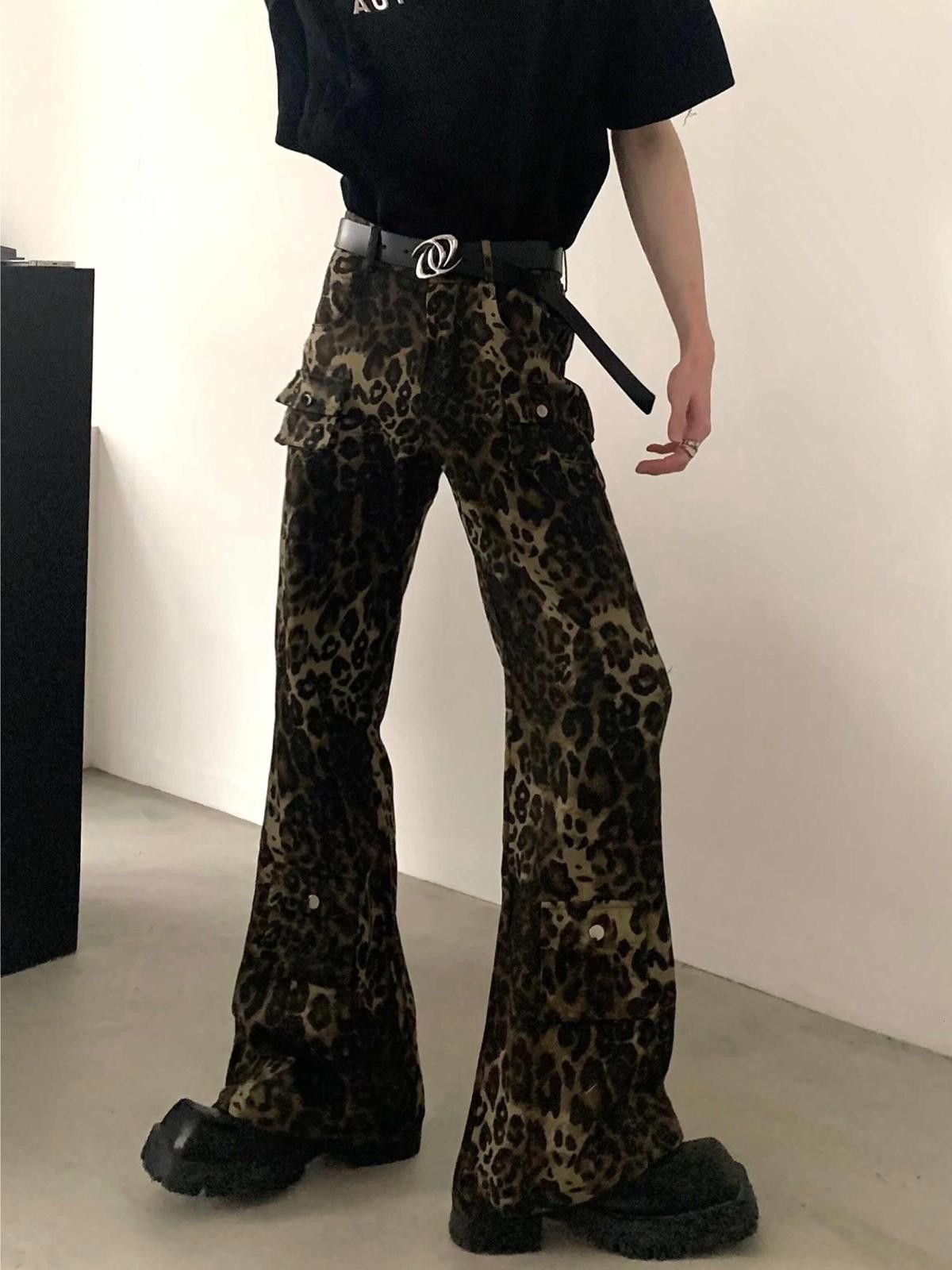 Leopard Print Cargo Pants, Flared Pants