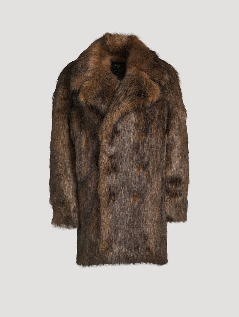 Amiri o1gr1nt0325 Faux Fox Fur Peacoat in Brown Size US L / EU 52-54 / 3 - 1 Thumbnail