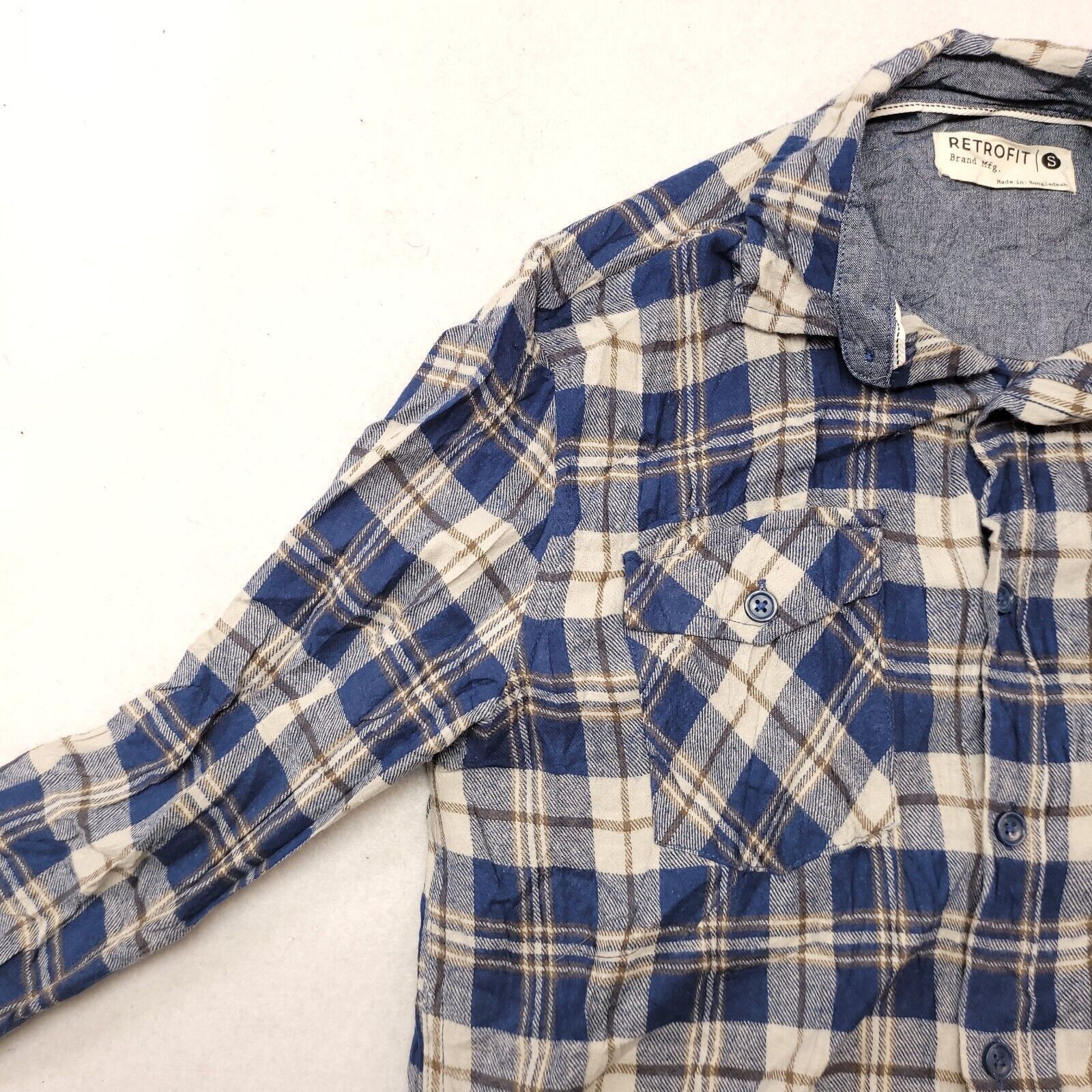 Retrofit Retrofit Madras Flannel Shirt Mens Size Small S Blue White Size US S / EU 44-46 / 1 - 4 Thumbnail