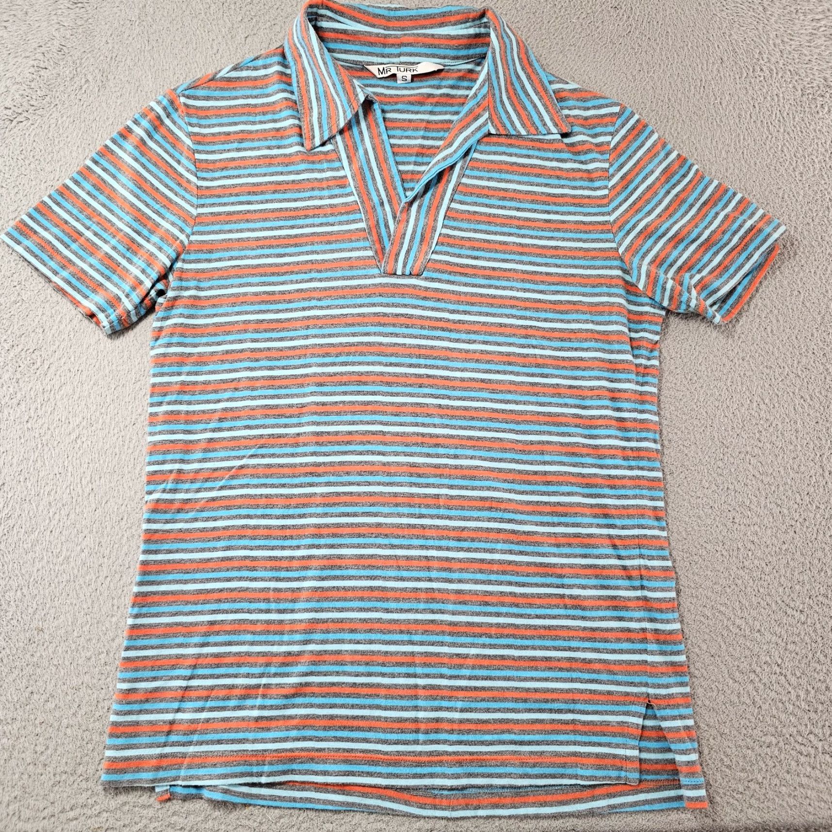 Mr Turk MR TURK Shirt Mens Small Blue Orange Striped Cotton Pullover Made USA Retro Polo Short Sleeve Collared Vintage No Size US S / EU 44-46 / 1 - 2 Thumbnail