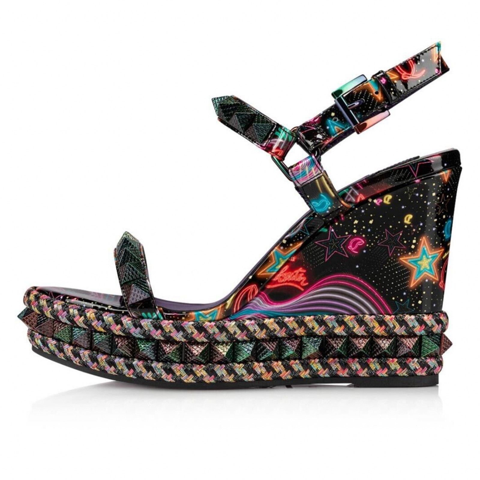 Christian Louboutin Pyraclou 110 Black Starlight Platform Wedge Sandal Heel 38 Size US 8 / IT 38 - 3 Thumbnail
