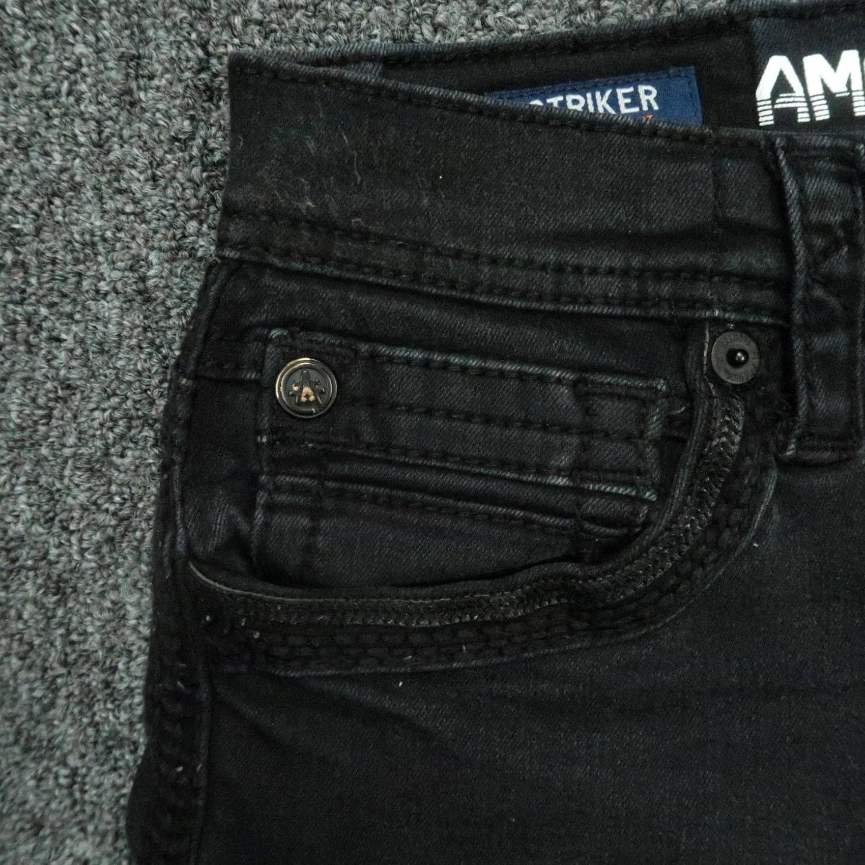 Vintage American Fighter Jeans Mens 30x32 Black Striped Stretch Denim Size US 30 / EU 46 - 3 Thumbnail