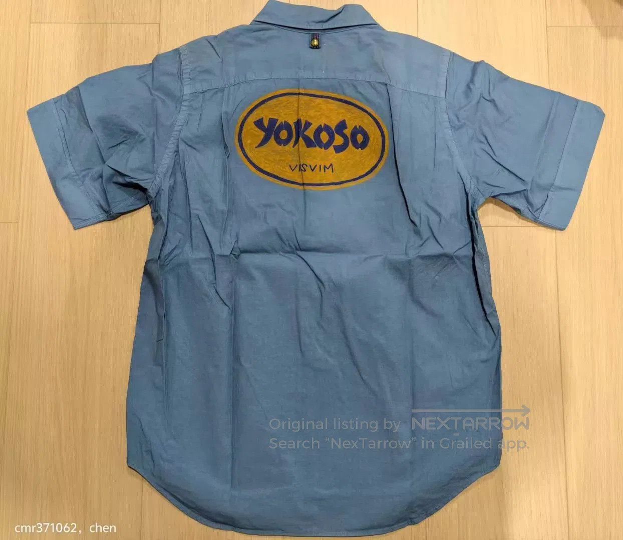 Visvim Blue Short Sleeve Shirt with 'Yokoso' Back Print. Size US M / EU 48-50 / 2 - 1 Thumbnail
