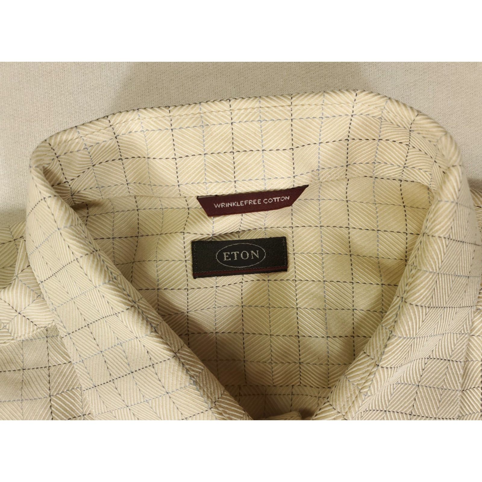 Eton ETON Button-Down Shirt Mens XXL Beige Yellow Black Check Overstitch Long Sleeve Regular Collar Shirt Size US XXL / EU 58 / 5 - 2 Thumbnail