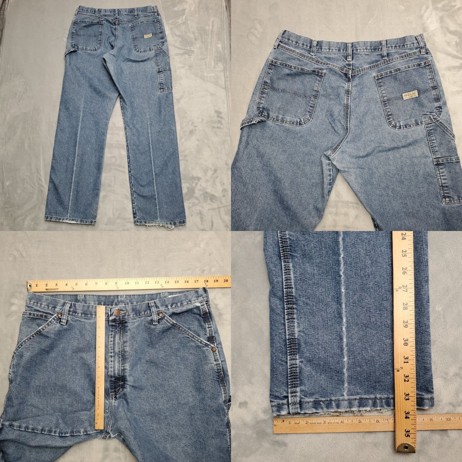 Wrangler Wrangler Jeans Mens 36x34 Faded Blue Denim Relaxed Cotton Carpenter Cargo Pants Jeans Mens 36 Blue Denim Carpenter Cargo Pants Wrangler Size US 36 / EU 52 - 8 Thumbnail