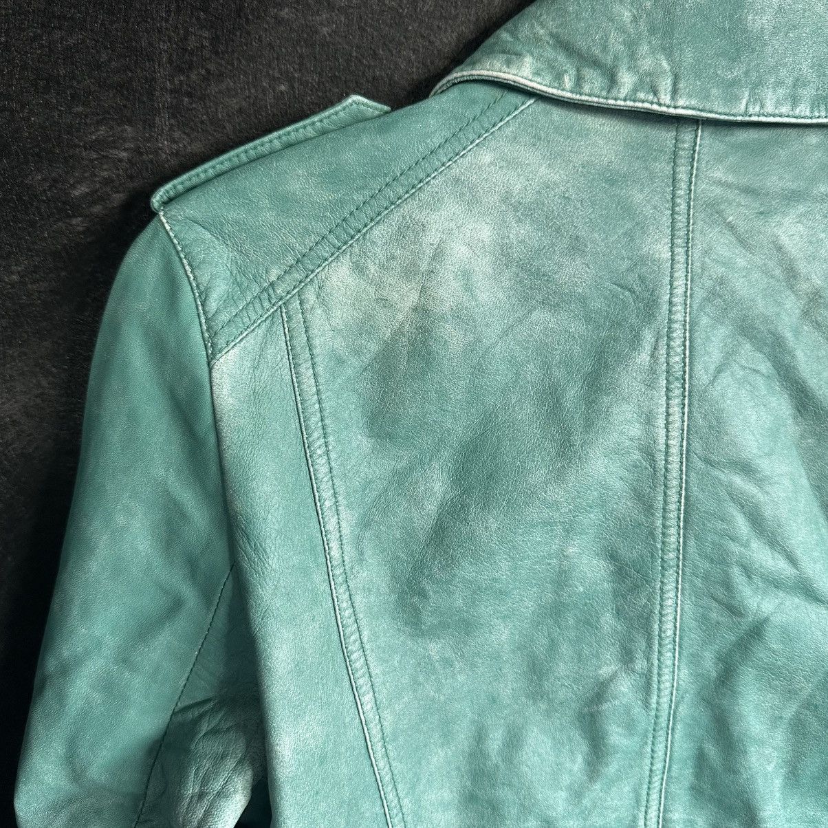 Patrizia Pepe Patrizia Pepe Leather Jacket Green Cropped Biker Studded Size M / US 6-8 / IT 42-44 - 7 Thumbnail