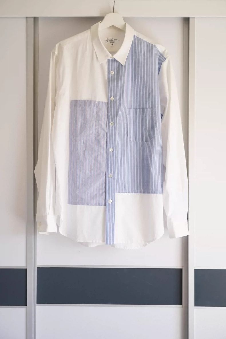 Yohji Yamamoto Yohji Yamamoto Blue Stripe Patchwork Shirt Size US M / EU 48-50 / 2 - 1 Thumbnail