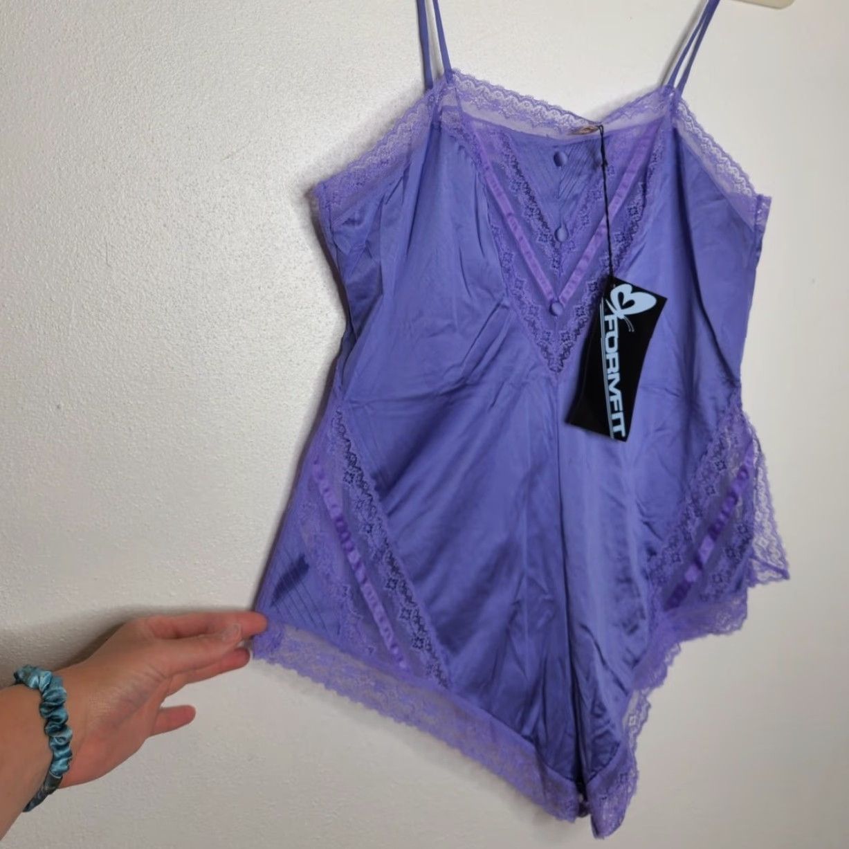 Vintage VINTAGE Formfit Teddy One Piece Bodysuit Nylon Satin Lace Purple Women 38 NWT 70s 80s Size XS / US 0-2 / IT 36-38 - 2 Thumbnail
