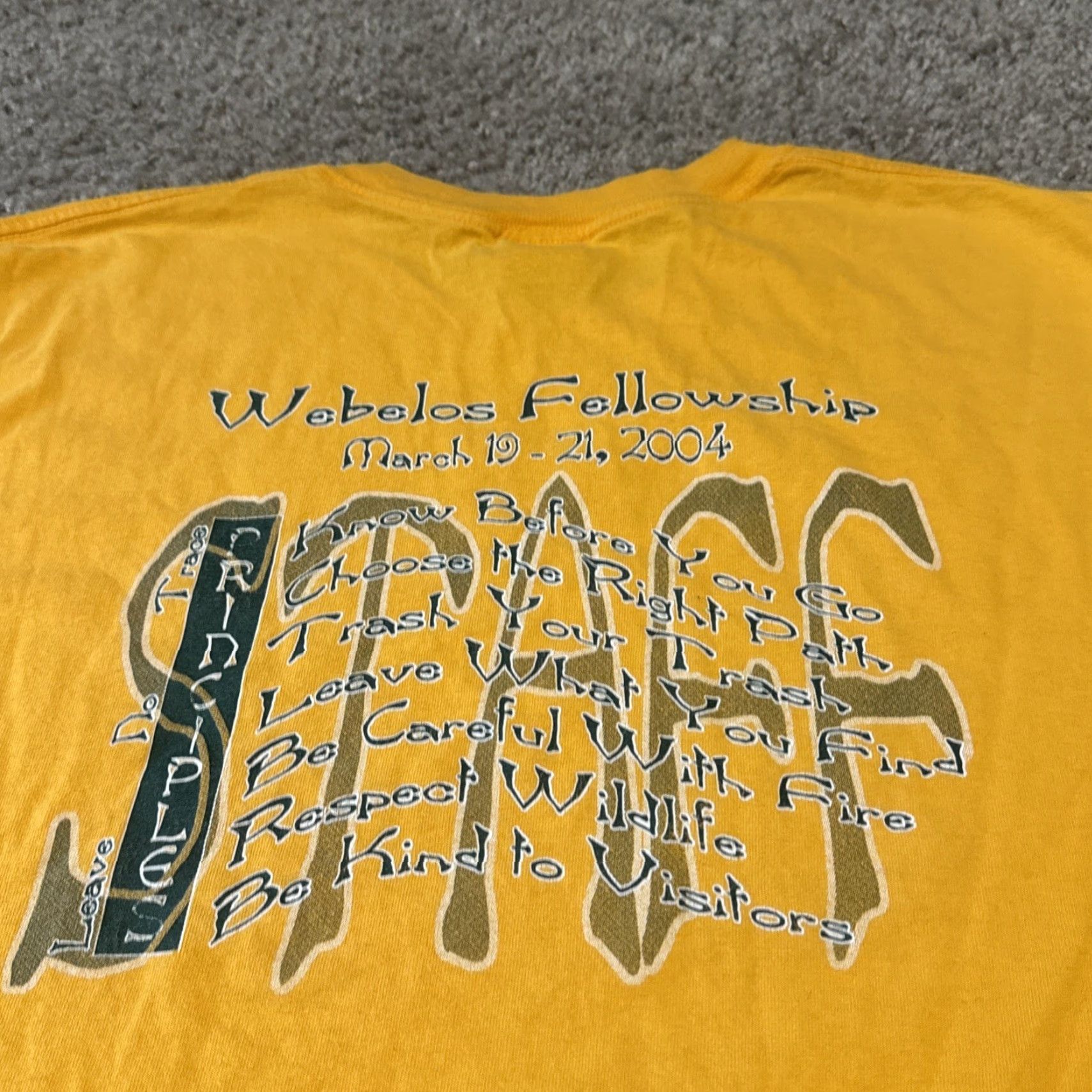 Vintage VINTAGE 2004 Leave No Trace Nature Conservation BSA Scouts Webelos T-Shirt Large Yellow Mens L Shirt Nature 2004 Boy Scouts Size US L / EU 52-54 / 3 - 4 Thumbnail