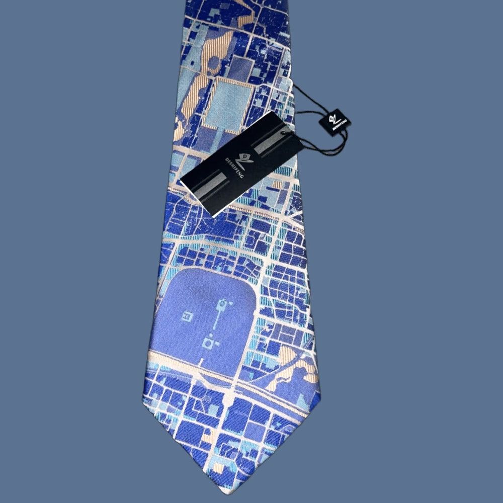 Vintage Deshifeng Neck Tie Blue Abstract Silk Silk Geometric Classic 57"-60" Adjustable Men Tie Size ONE SIZE - 1 Thumbnail