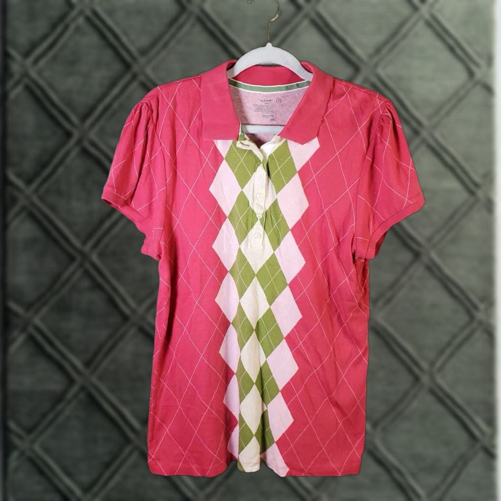 Old Navy Old Navy Womens Argyle Print Polo Shirt 2XL Polo Golf 6 Button XXL Multicolor Women Size XXL / US 16-18 / IT 52-54 - 1 Thumbnail
