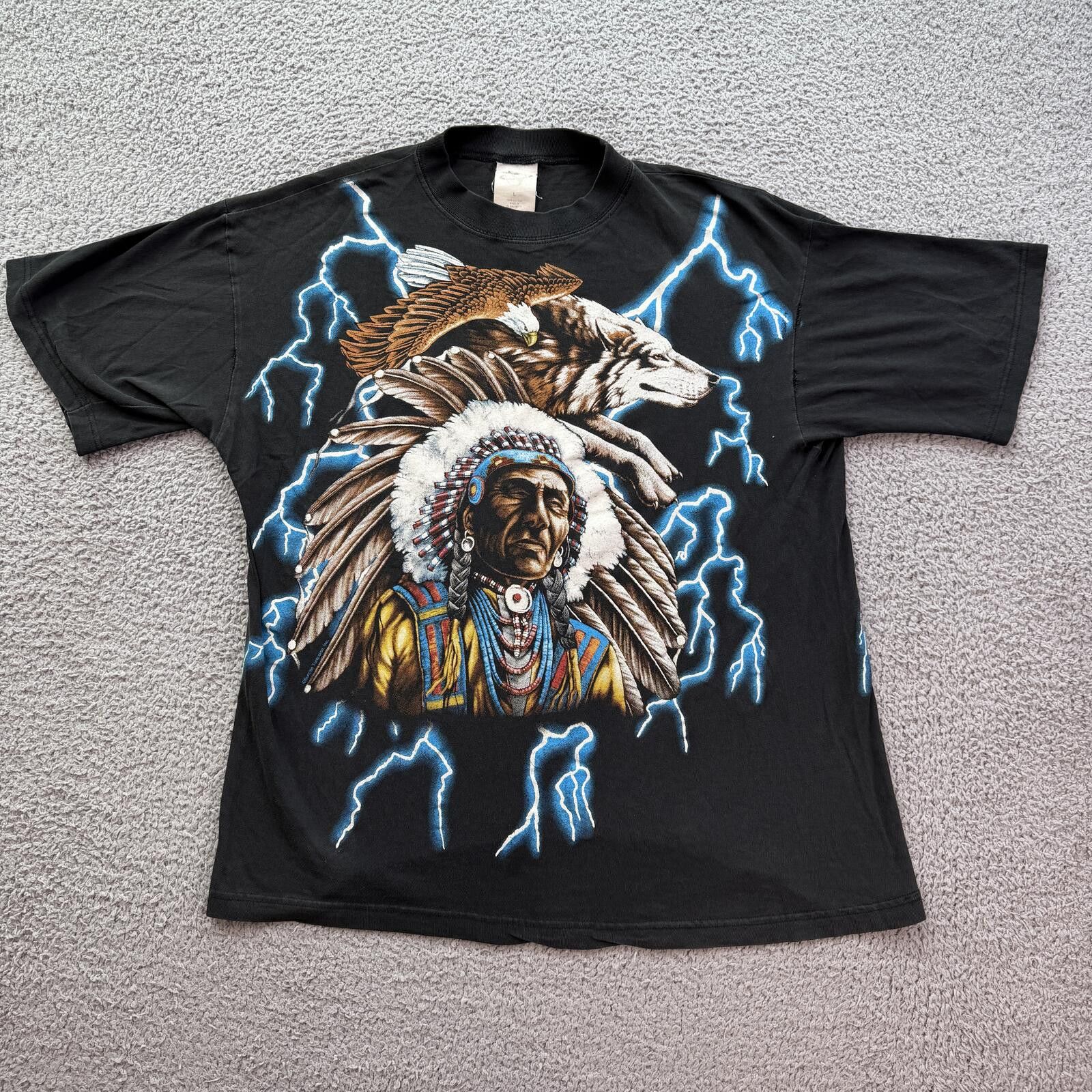 Other Vintage Y2K American Thunder Lightning Eagle Native T Shirt Size US L / EU 52-54 / 3 - 1 Thumbnail