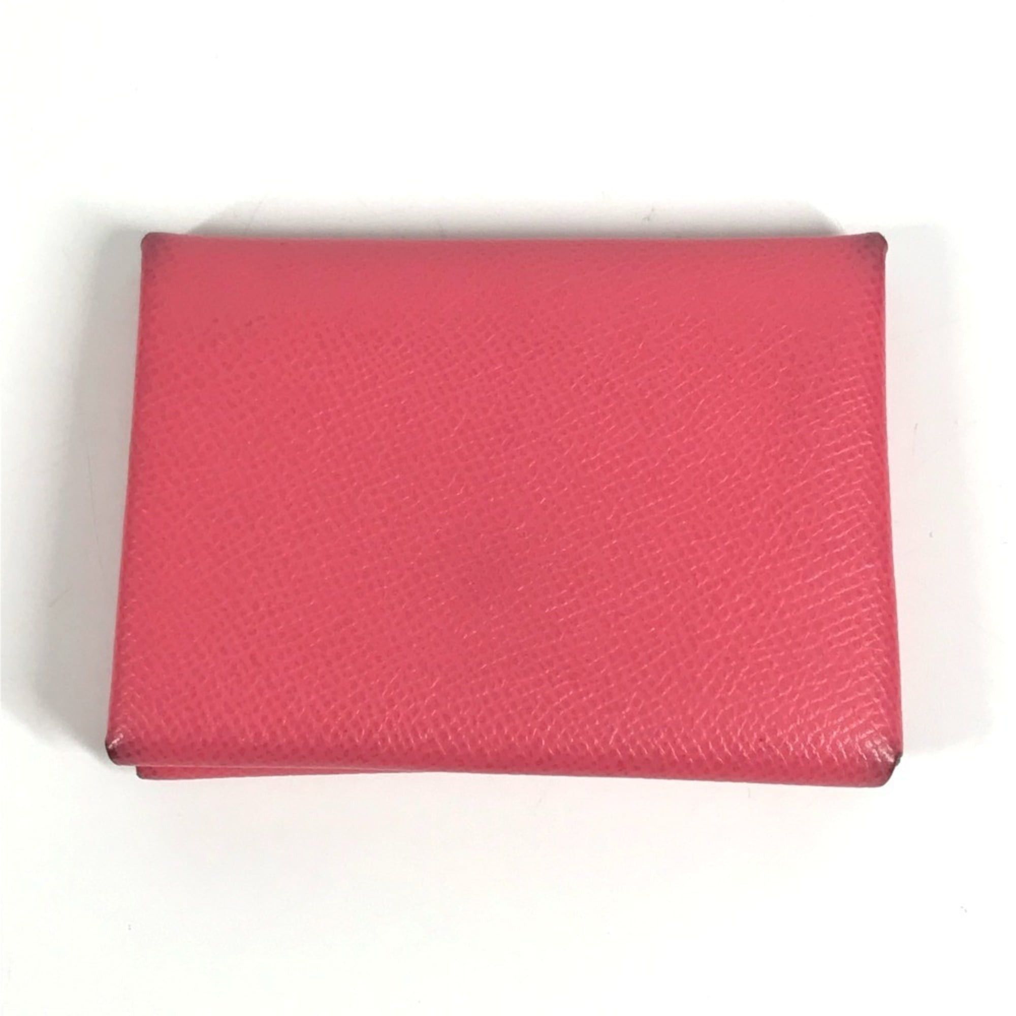 HERMES Calvi Duo business card holder pass case coin purse bifold wallet Epson men's and women's rose azalee pink.