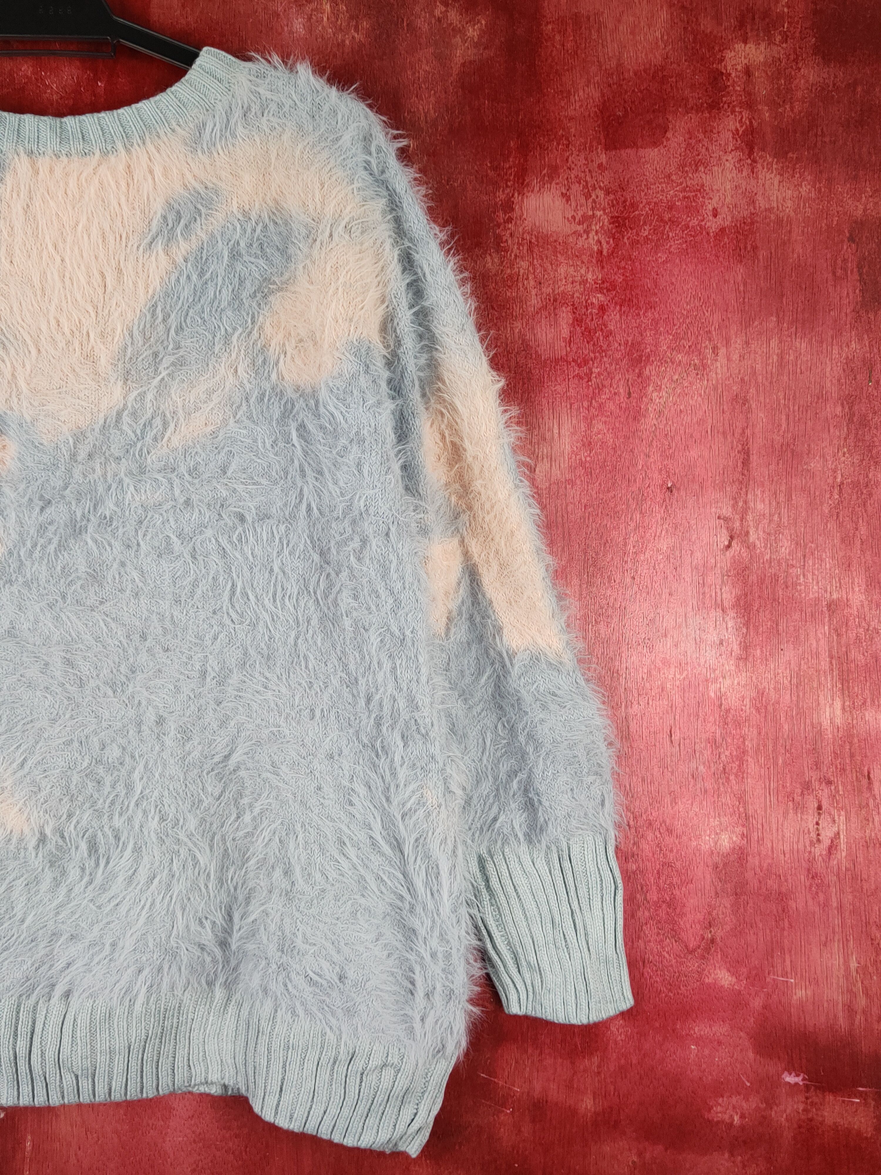 Aran Isles Knitwear × Japanese Brand × Vintage Japan faded Blue Shag Shaggy Fur Mohair Knitwear #S1937 Size L / US 10 / IT 46 - 9 Thumbnail