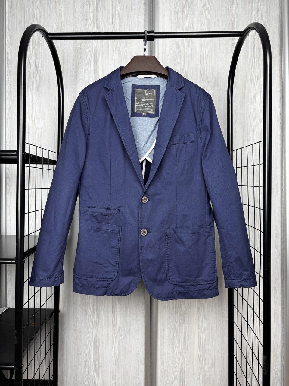 Jasper Conran Jasper Conran navy blue cotton half lined 2 buttons blazer Size 42R - 1 Thumbnail