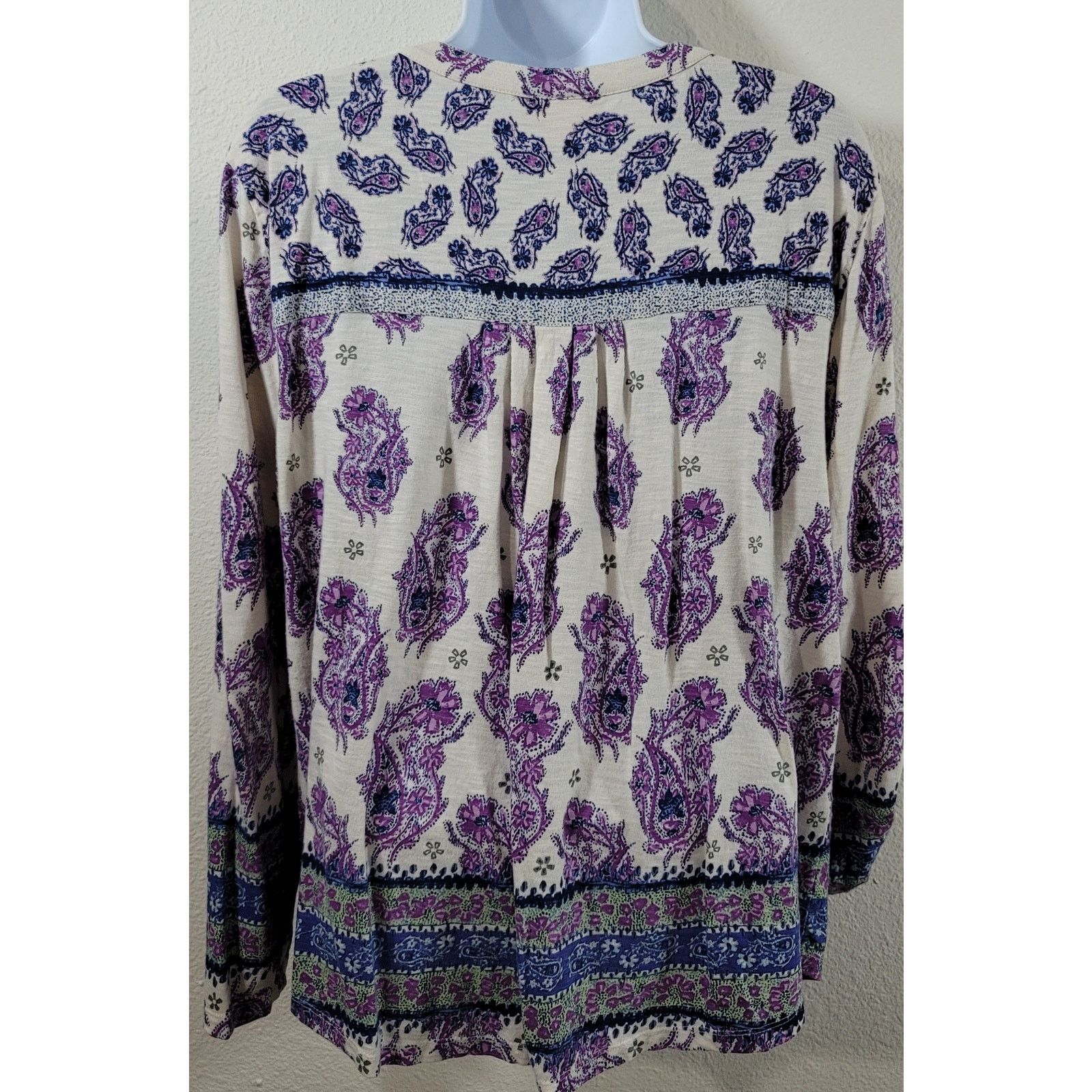 Other Style & Co Purple Blue Cream Floral Print Button Top Large Size L / US 10 / IT 46 - 3 Thumbnail