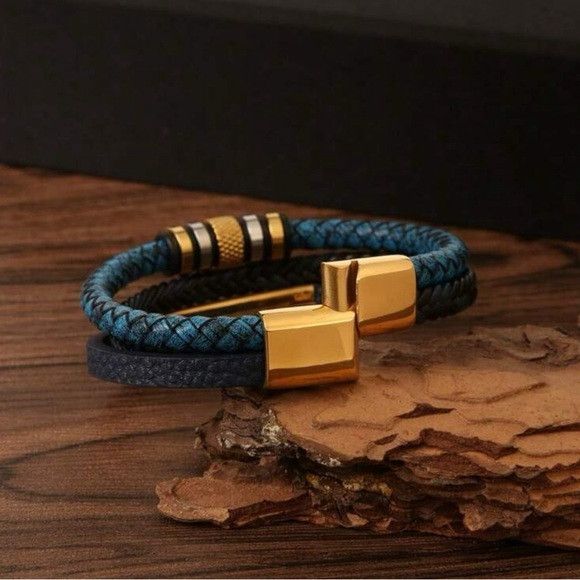 Other Men Stainless Steel Three-Layer Braided Leather Bracelet Size ONE SIZE - 5 Thumbnail