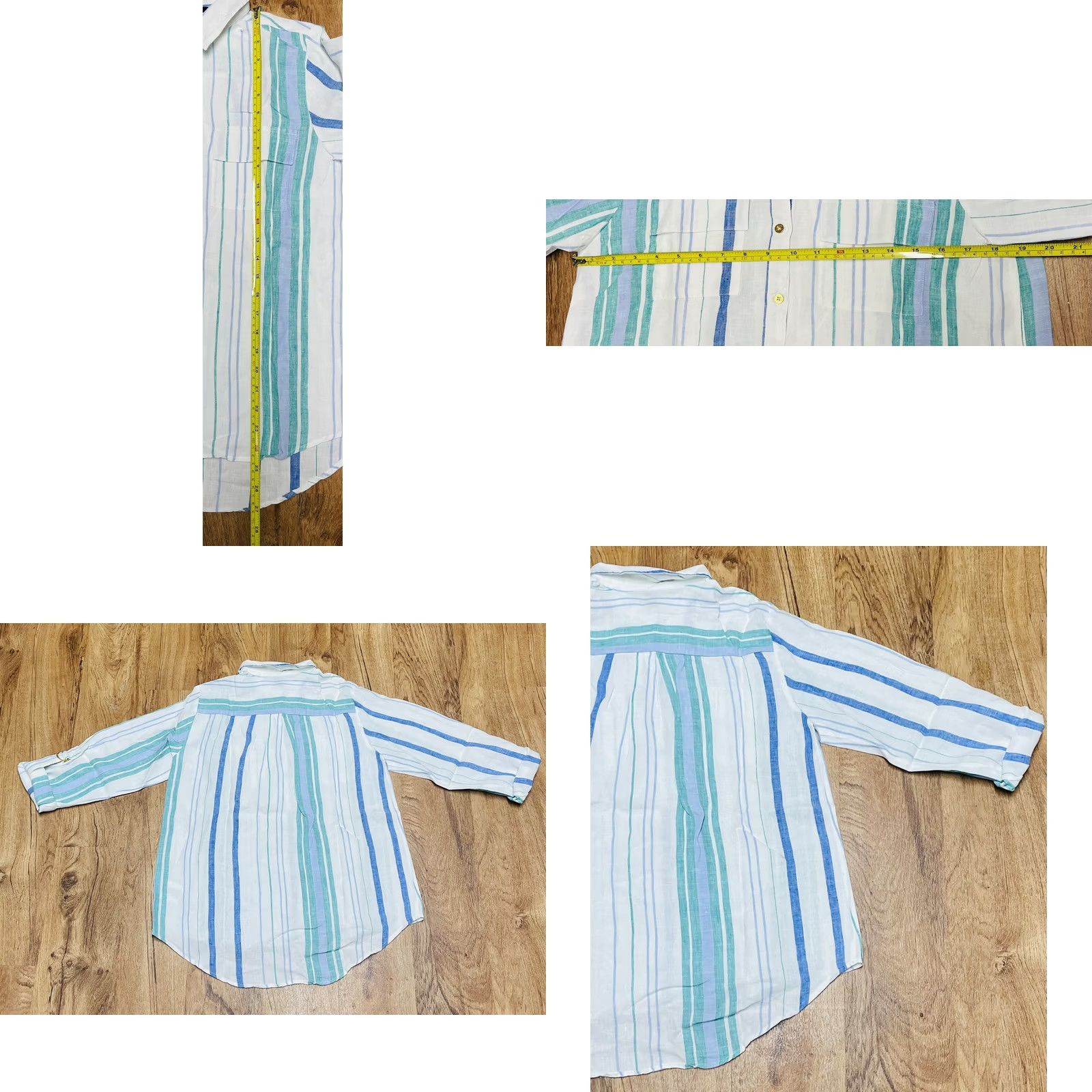Vintage VINTAGE Ellen Tracy Shirt Womens 3/4 Sleeve Pullover Medium White Blue Green Chambray Buttoned Collar Casual 90s Regular Knit/ Cotton Blend Size M / US 6-8 / IT 42-44 - 8 Thumbnail