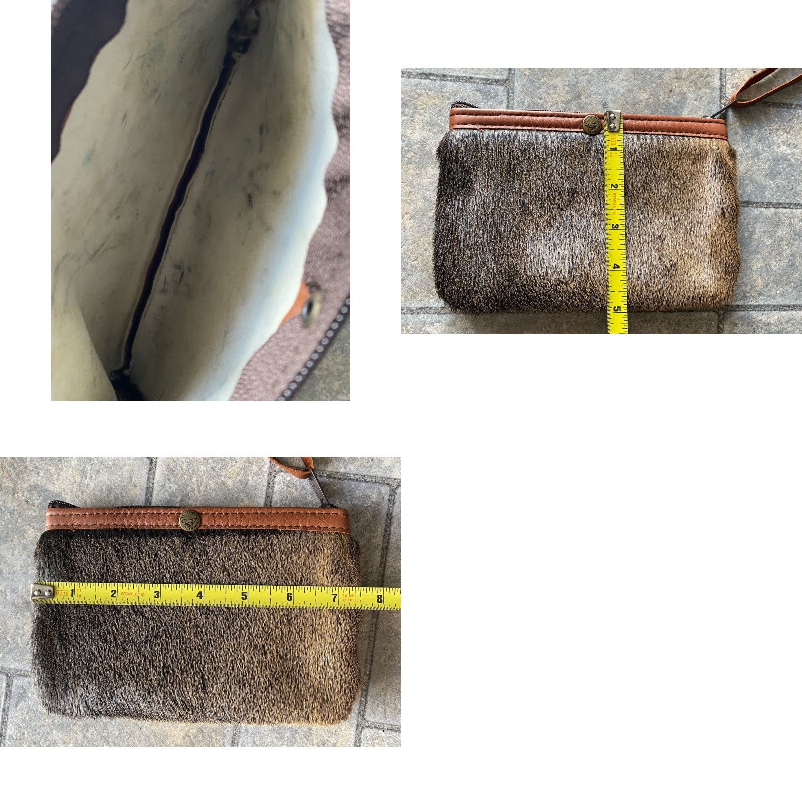 Vintage VINTAGE Henties Bay Namibia Fur Clutch Handbag With Zipper Clutch Women Brown Beige Fur Zip Size ONE SIZE - 8 Thumbnail