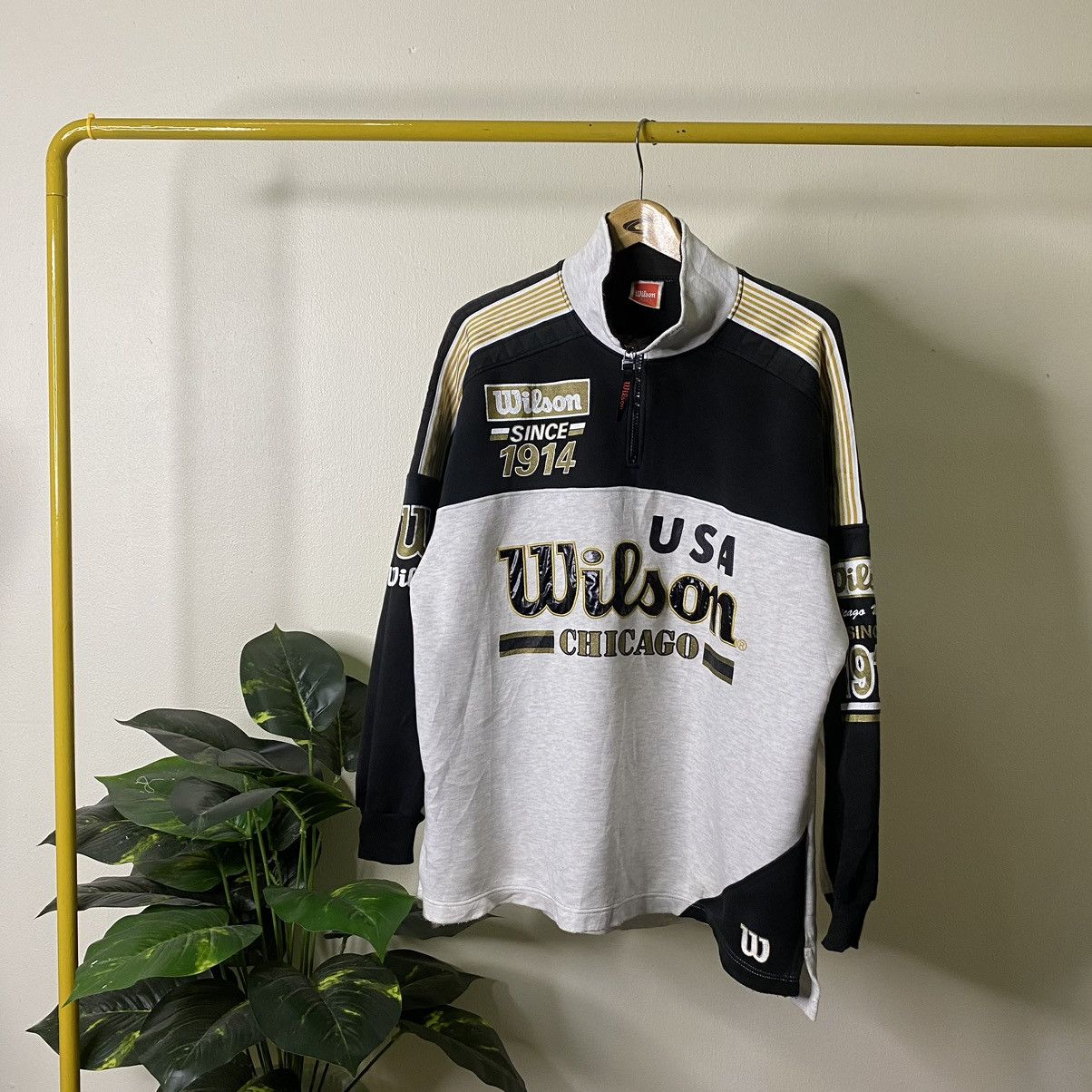 Vintage × Wilson Vintage 1990s Wilson Chicago USA Half Zipper Sweatshirt Size US L / EU 52-54 / 3 - 1 Thumbnail