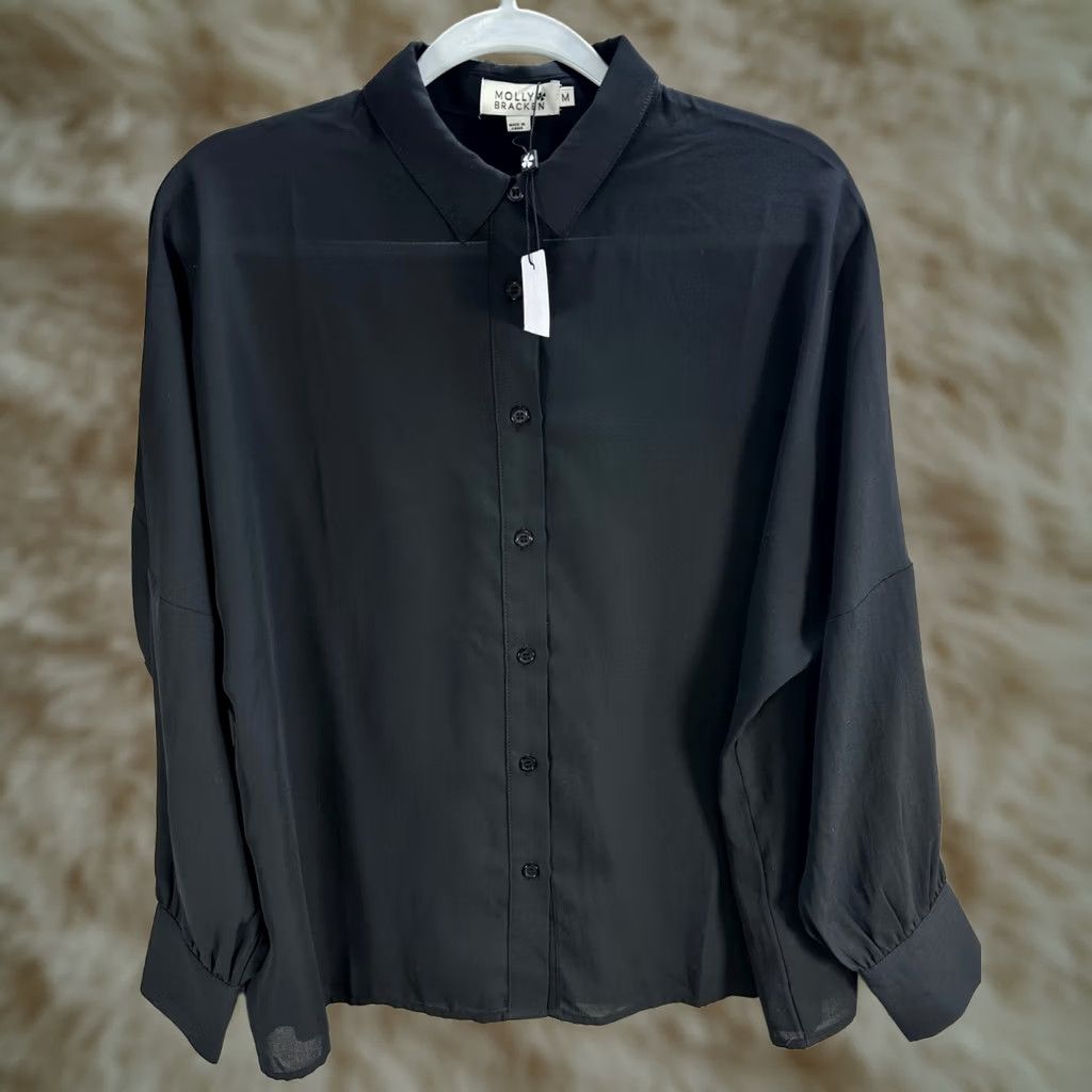 Vintage Molly Bracken Black Blouse Shirt Chiffon Sheer Dropped Shoulder Formal Sz M NWT Women Shirt Blouse Puff Sleeve Party Workwear Size M / US 6-8 / IT 42-44 - 1 Thumbnail