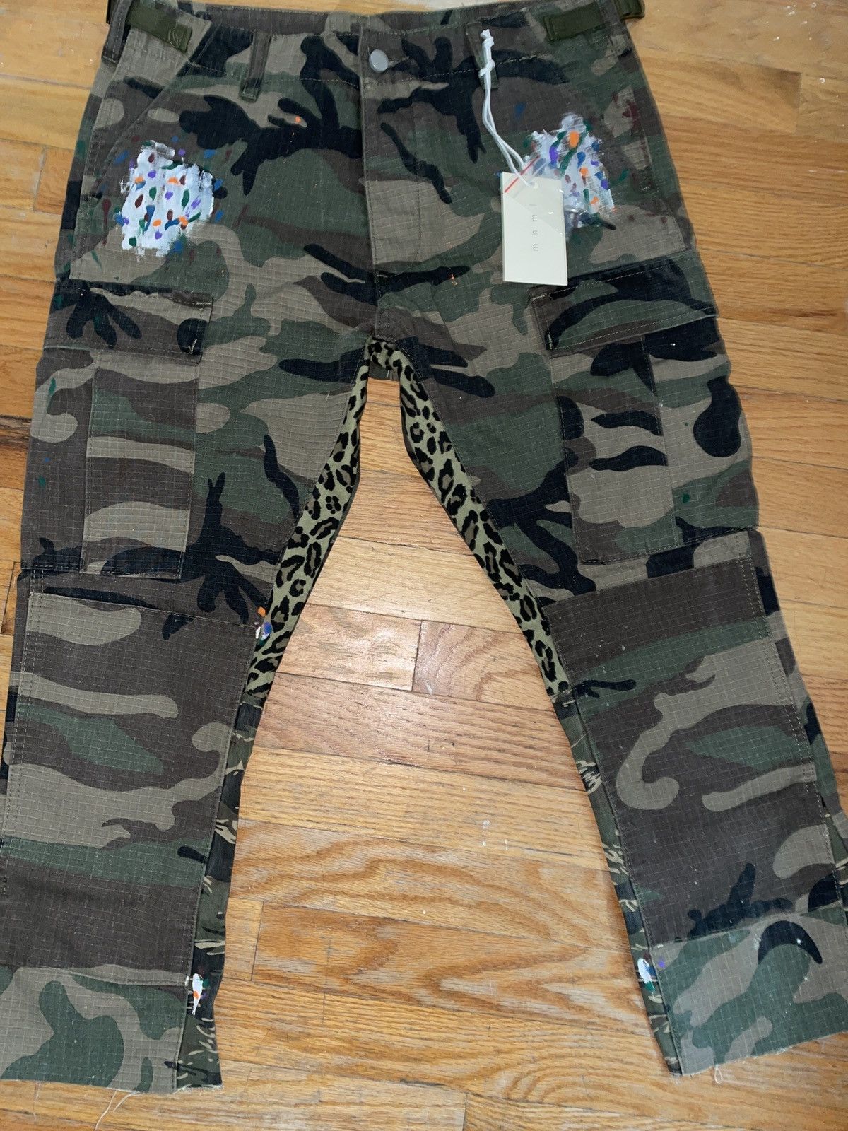 MNML mnml camo cargo pants paint splattered cropped bootcut Grailed
