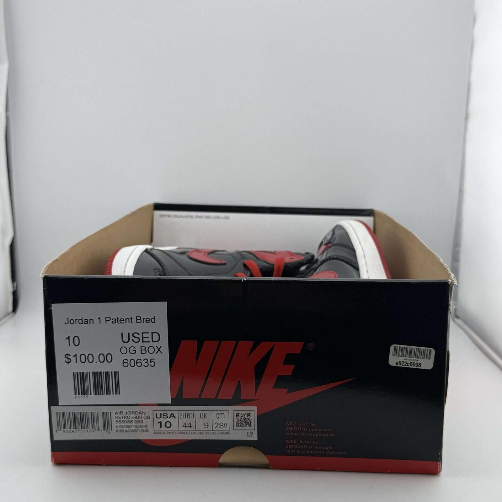 Nike Jordan 1 Patent Bred US 10 Used OG Box Size US 10 / EU 43 - 8 Thumbnail