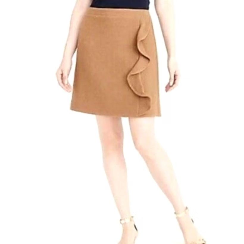 J.Crew J.Crew Mercantile Skirt Ruffle Front Wool Blend Camel Brown Mini Lined Size 4 Size 27" / US 4 / IT 40 - 2 Thumbnail