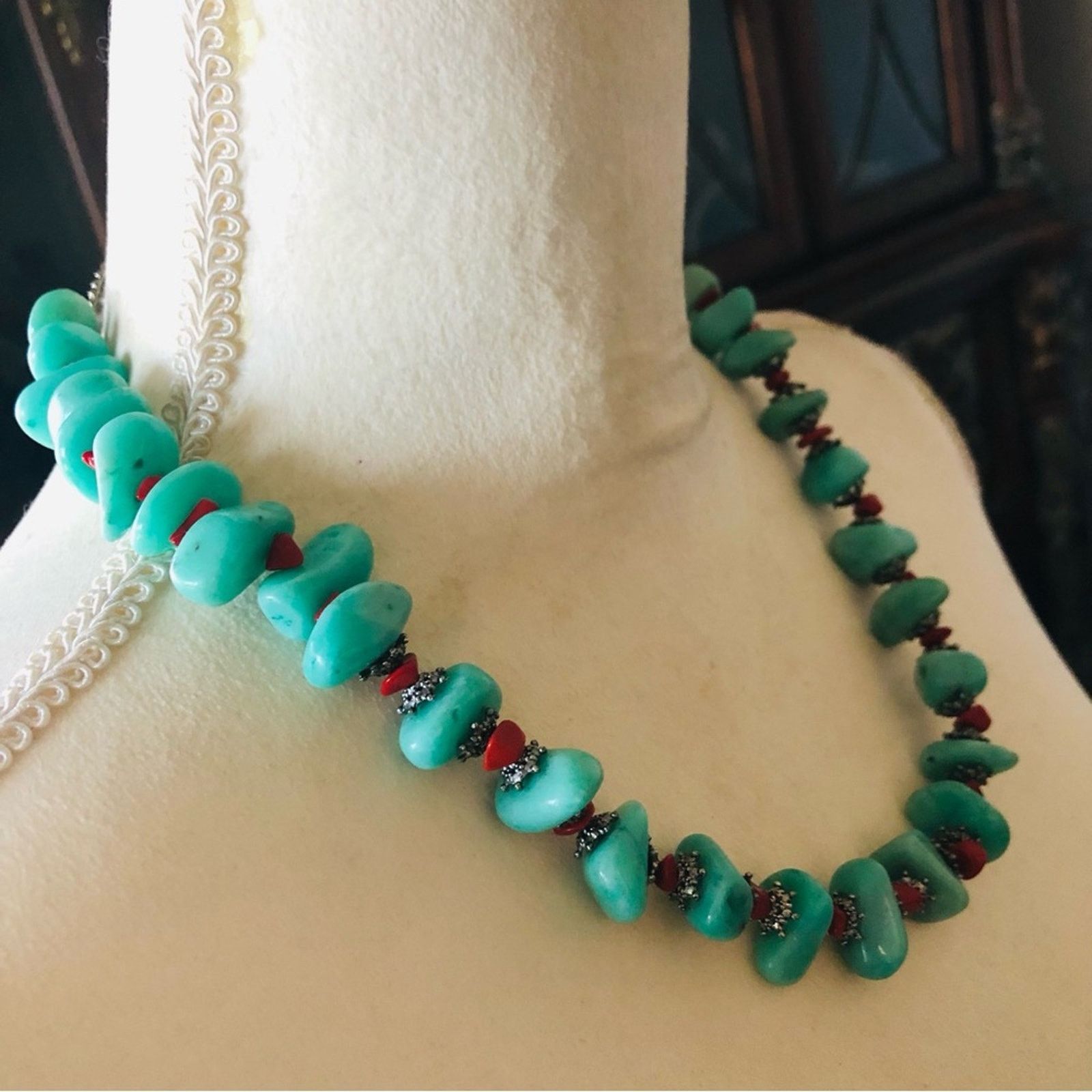 Handmade Hand crafted southwest style green chalcedony coral necklac Size ONE SIZE - 3 Thumbnail