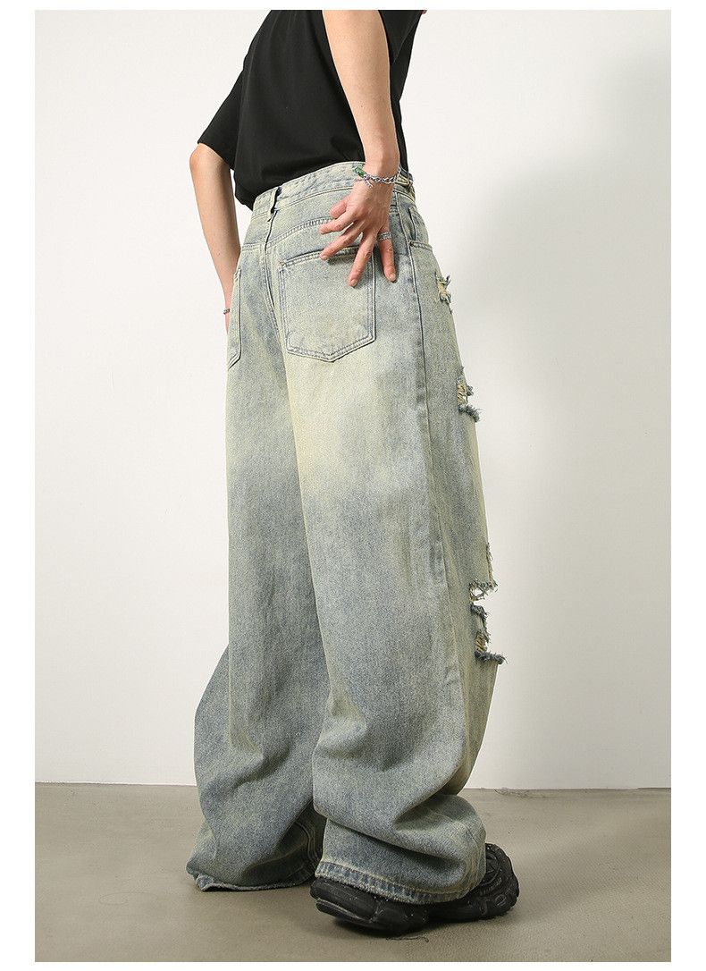 Japanese Brand × Jean Japanese retro men's washed distressed loose ripped jeans Size US 34 / EU 50 - 5 Thumbnail