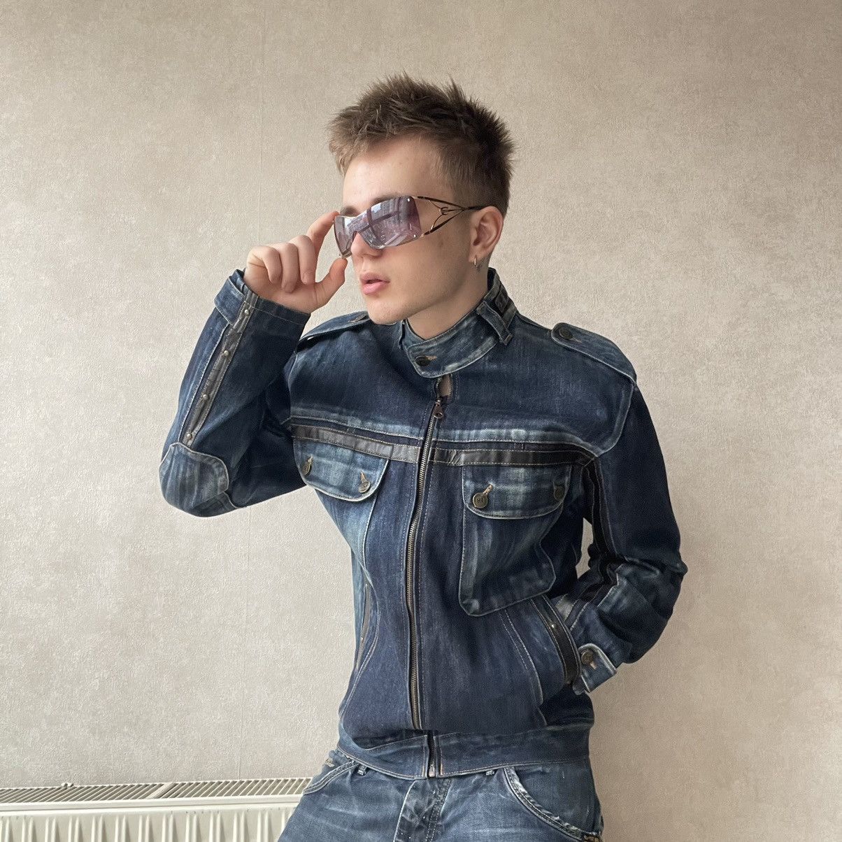 If Six Was Nine Vintage Distressed Carpenter Moto Zip Denim Jacket y2k Size US L / EU 52-54 / 3 - 3 Thumbnail