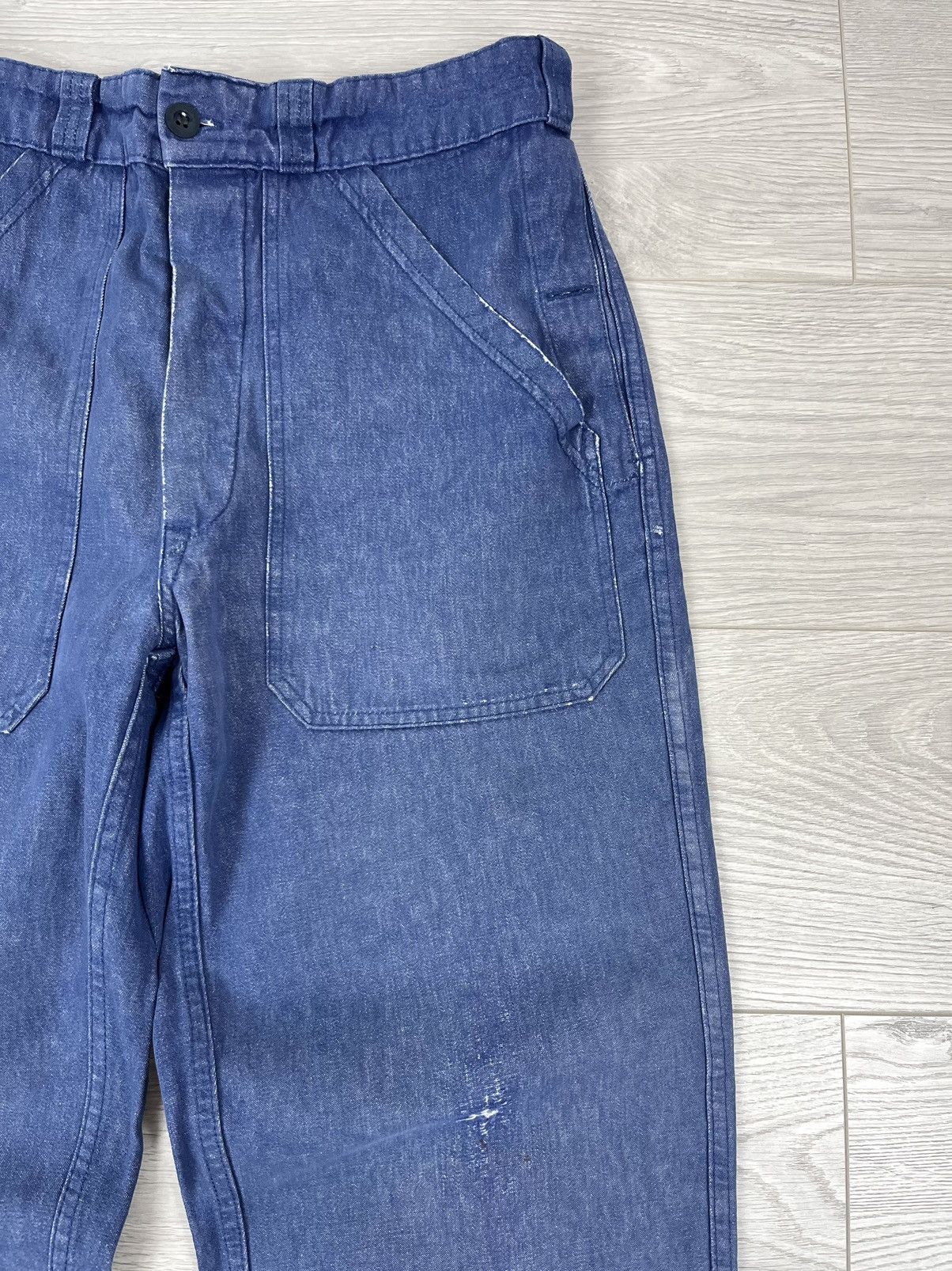 Le Laboureur Le Laboureur Vintage Blue Distressed Fade French Work Pants Size US 31 - 4 Thumbnail