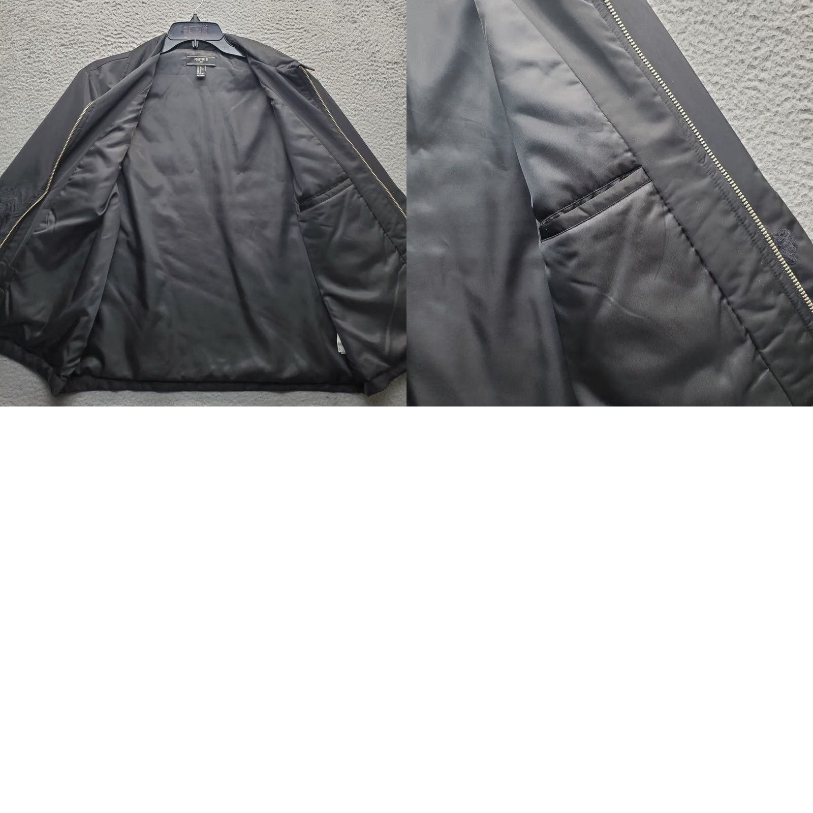 Forever 21 Forever 21 Windbreaker Jacket Womens XL Black Embroidered Flower Sleeve Full Zip Size XL / US 12-14 / IT 48-50 - 9 Thumbnail