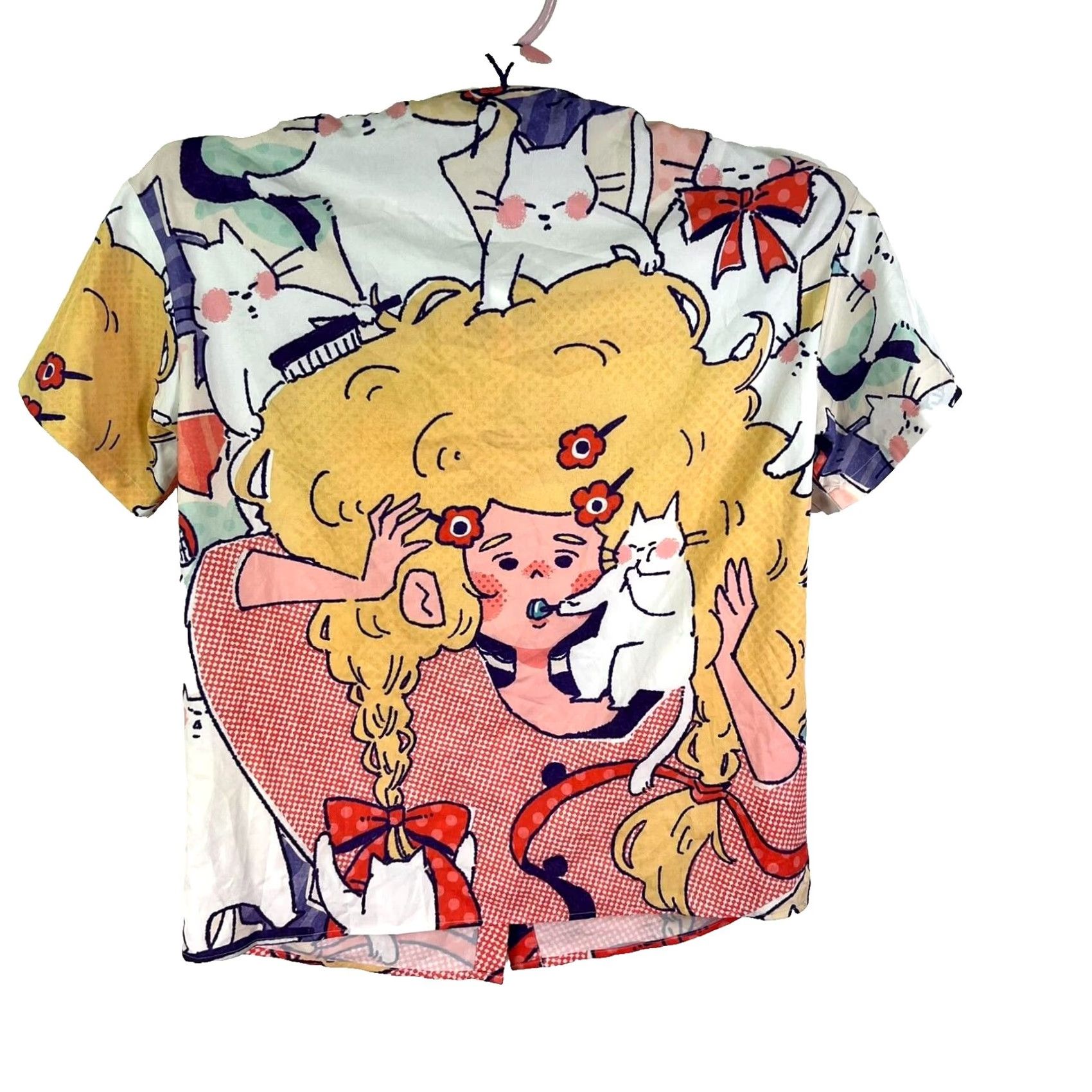Shein SheIn Button-Up Shirt Womens Size S Short Sleeve Cat Pattern Multicolor Knit Double-Sided Collared Button-Up Casual Workwear 90s Cat Theme Womens Size S / US 4 / IT 40 - 6 Thumbnail