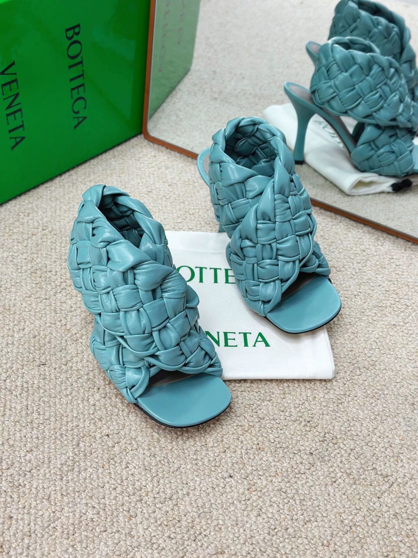 Bottega Veneta BV Blue Woven High-Heel Sandals Size US 6 / IT 36 - 1 Thumbnail