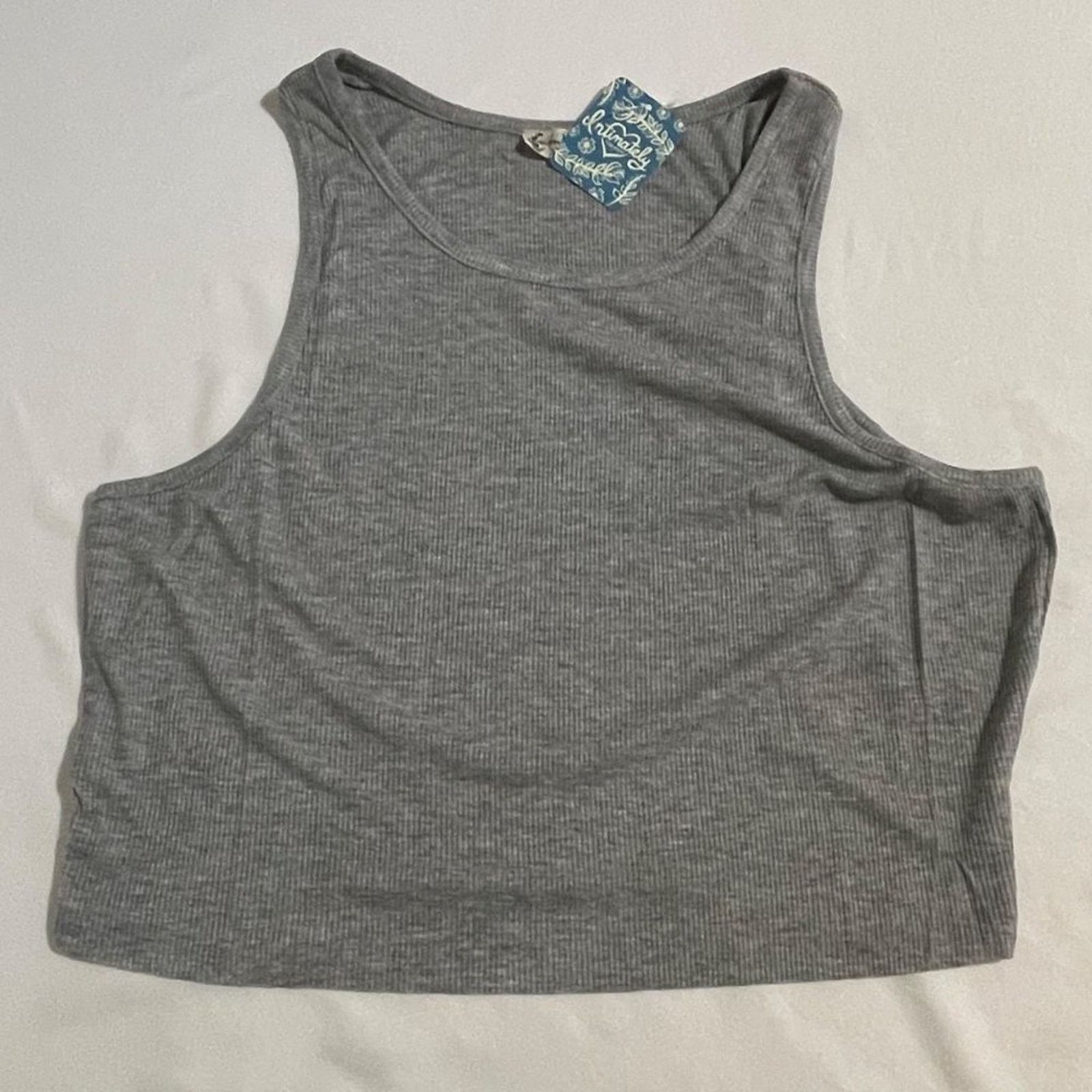 Free People Free People High-Neck Ribbed Crop Heather Grey Tank Large Size L / US 10 / IT 46 - 3 Thumbnail