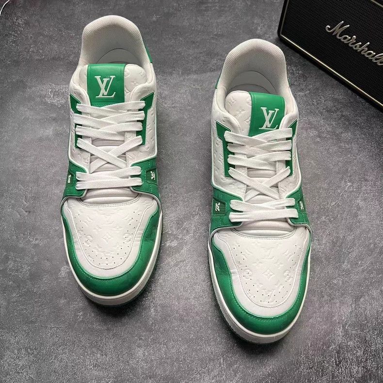 Louis Vuitton Louis Vuitton TRAINER White and Green Full Print Relief sh Size US 12 / EU 45 - 3 Thumbnail